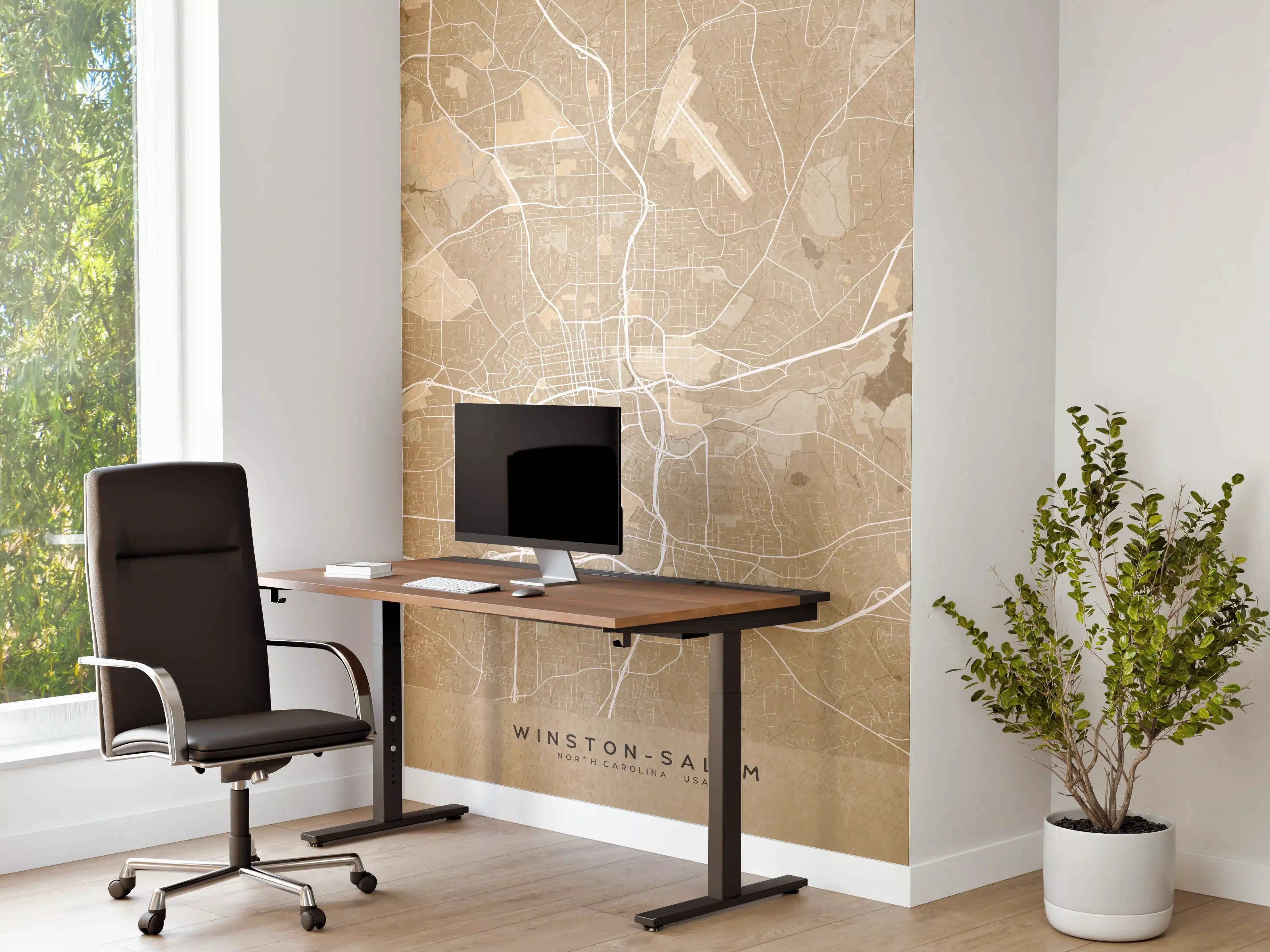 Büro Wandgestaltung - Sepia-Stadtplan Winston Salem