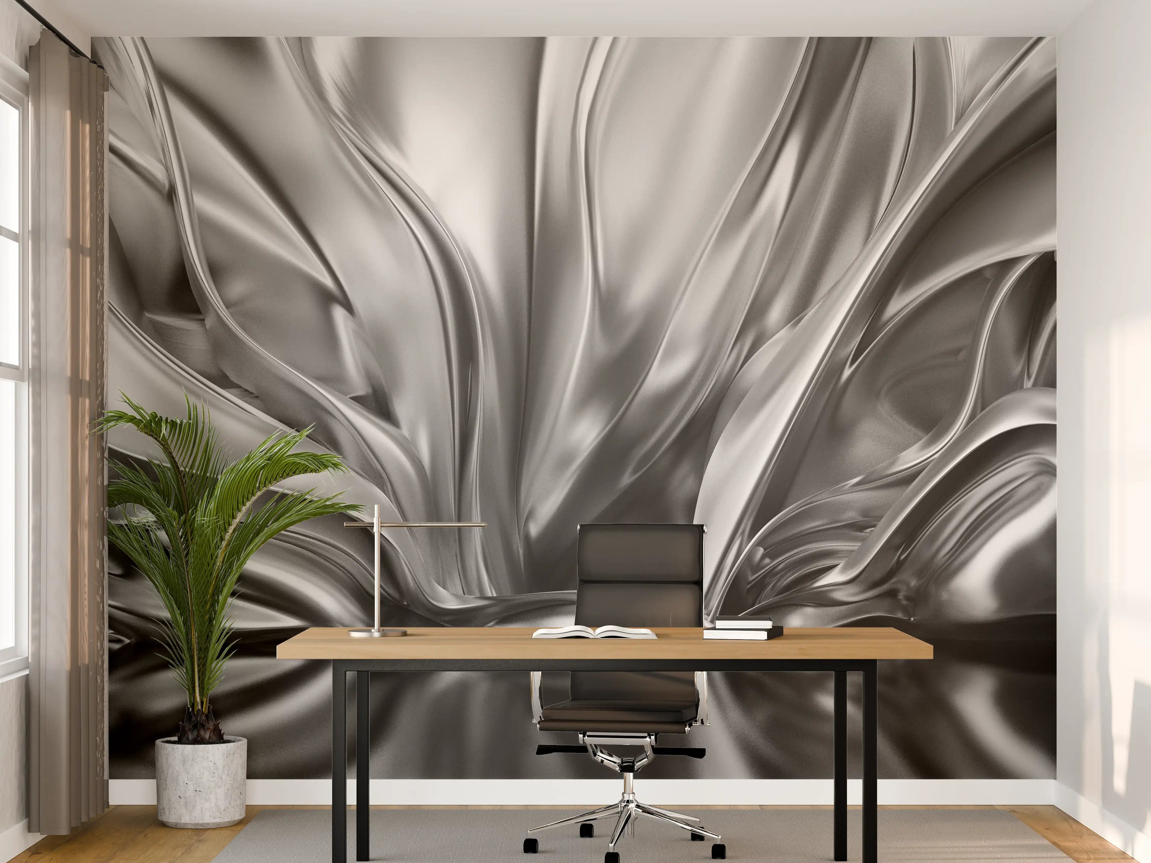 Büro Wandgestaltung - Silberne Metallstruktur in abstraktem Design