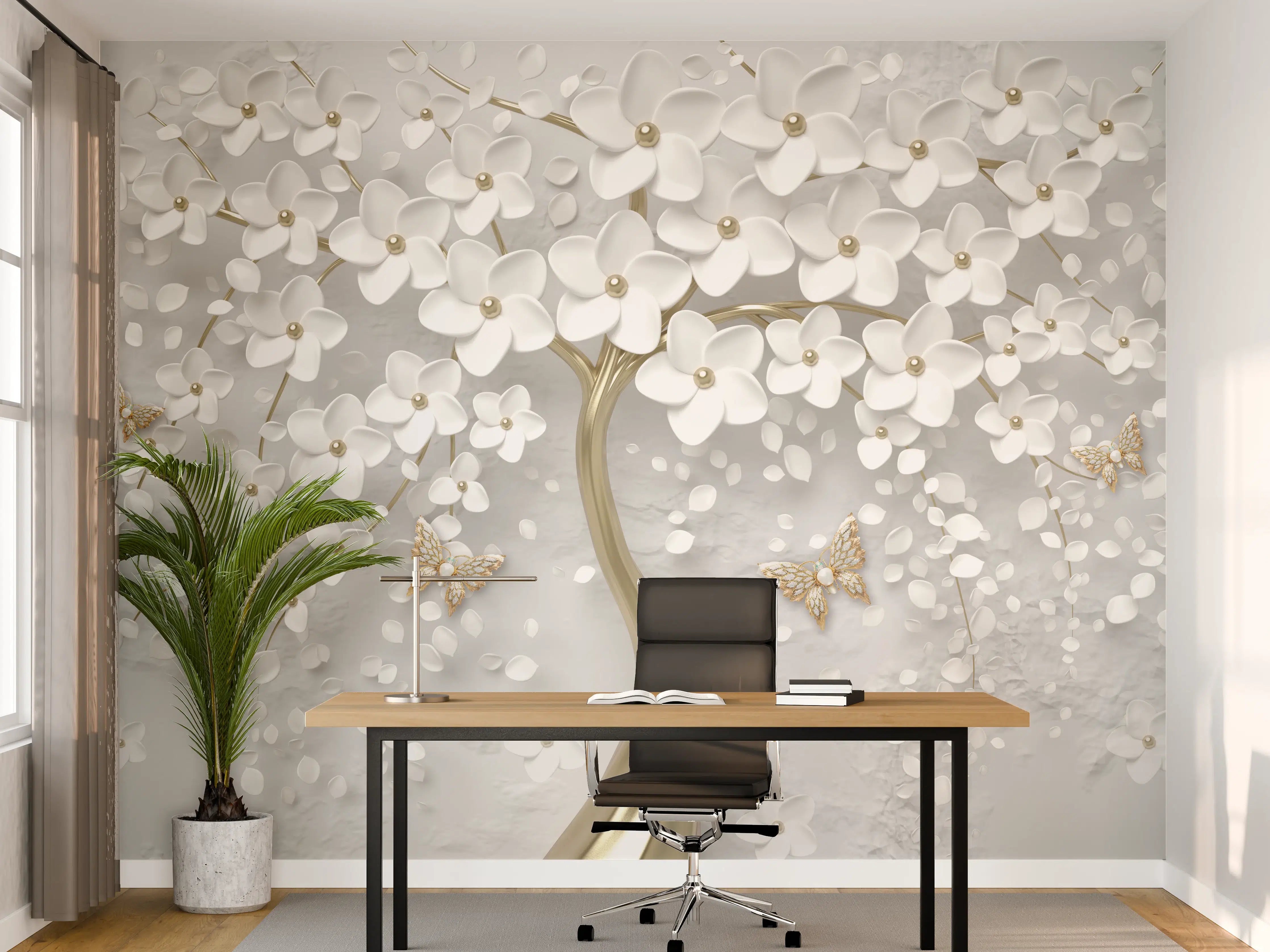 Büro Wandgestaltung - Silberner Baum - Floral