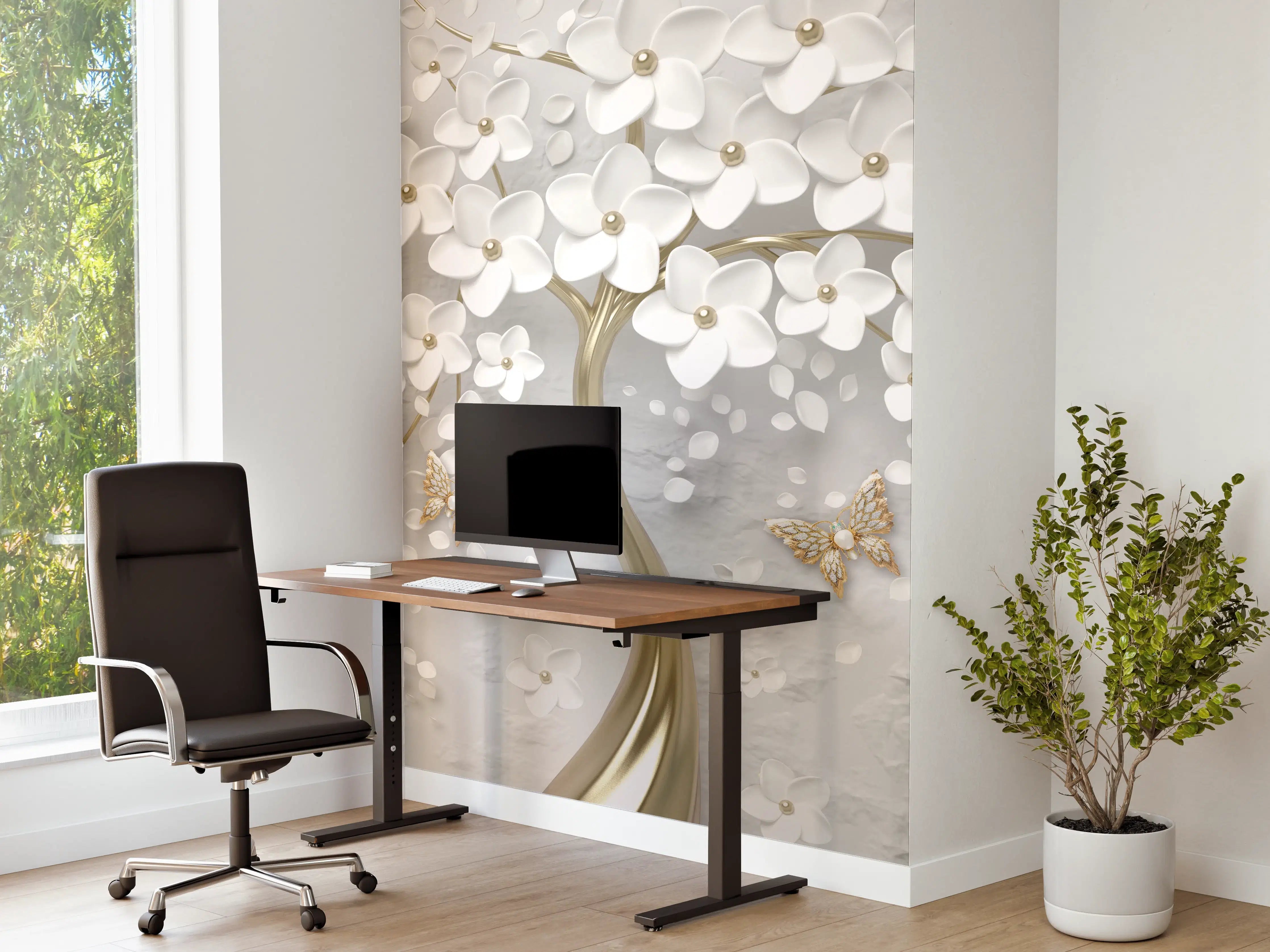 Büro Wandgestaltung - Silberner Baum - Floral