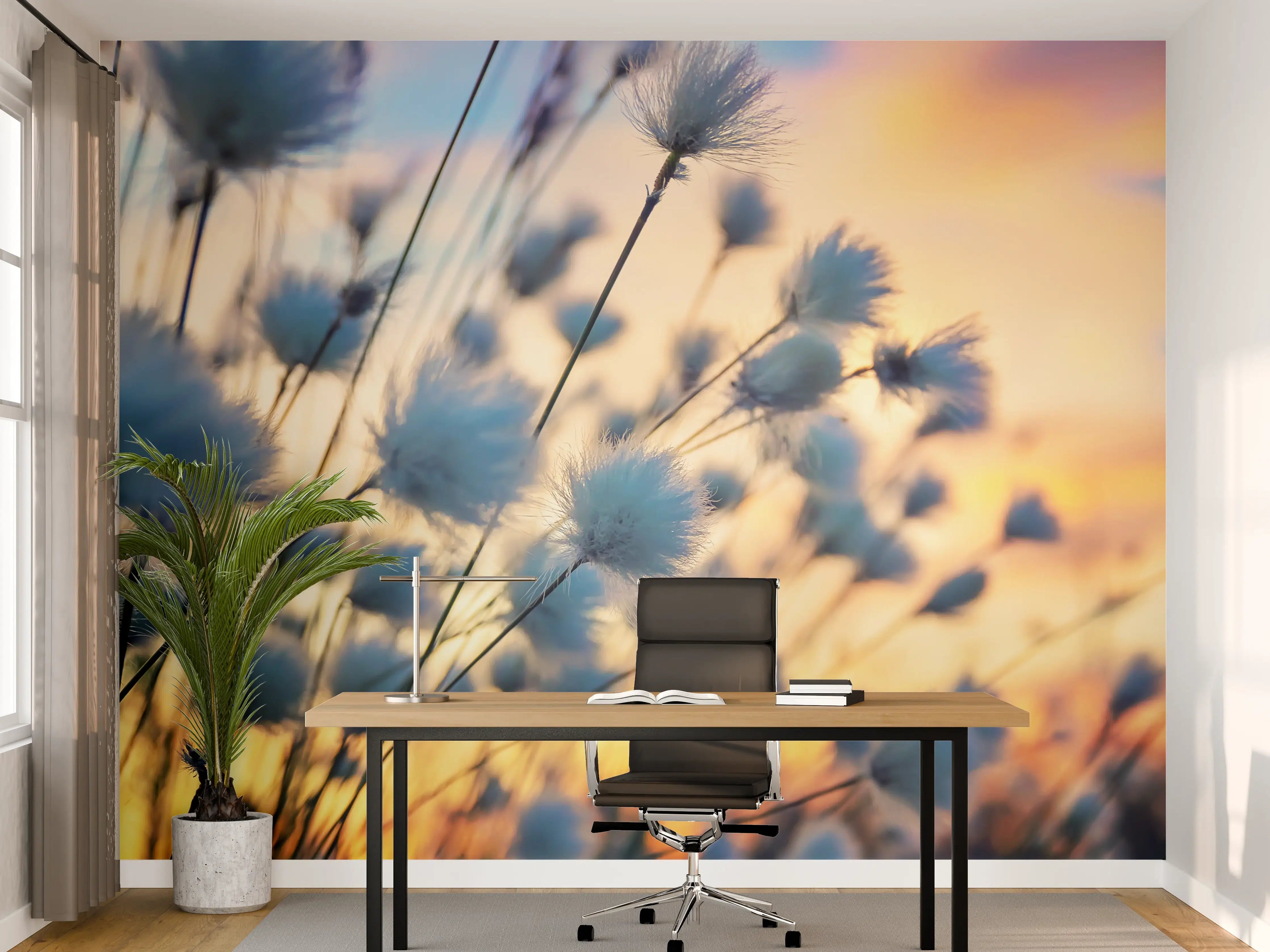 Büro Wandgestaltung - Silbrige Blumen im Abendlicht