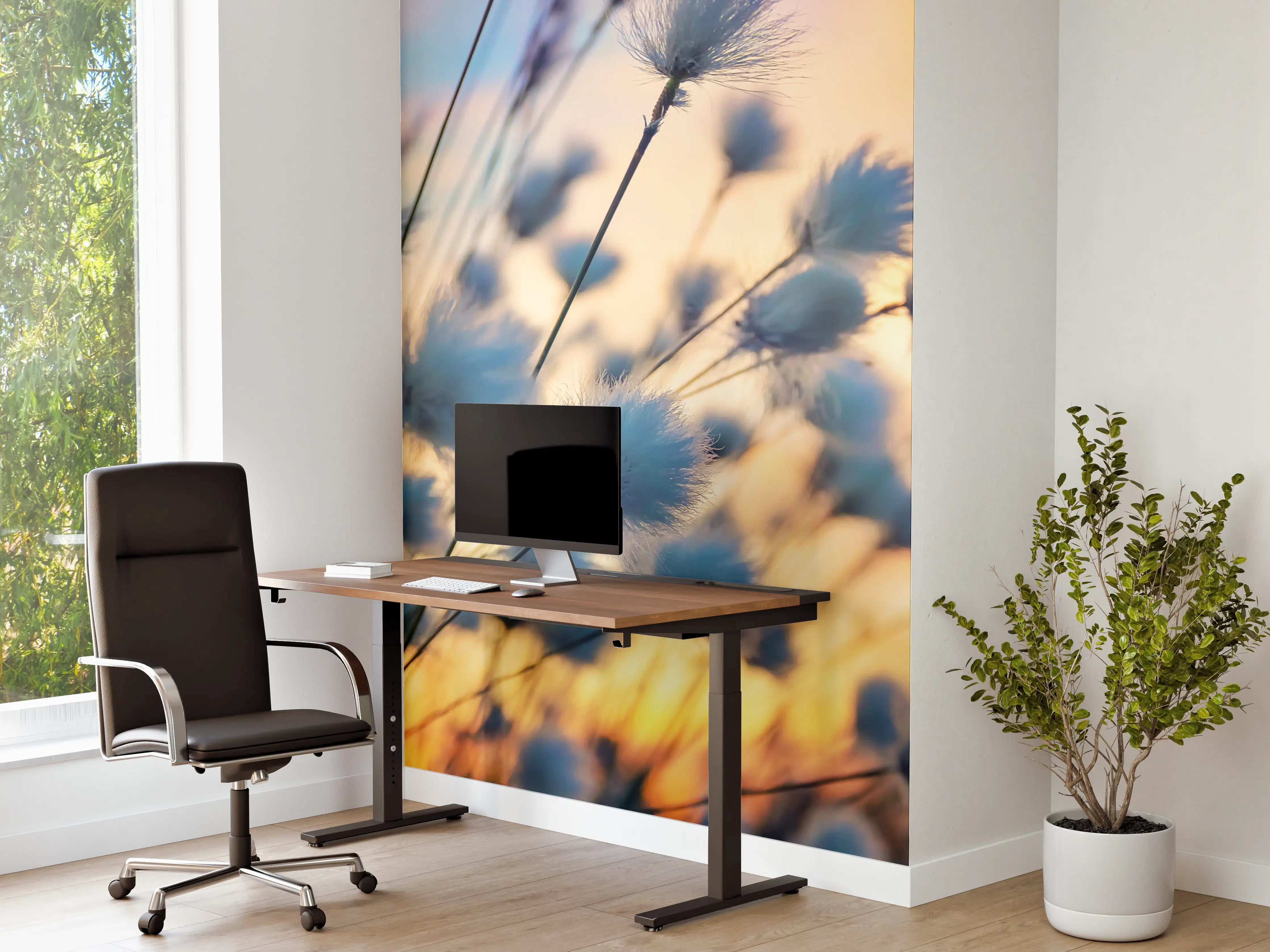 Büro Wandgestaltung - Silbrige Blumen im Abendlicht