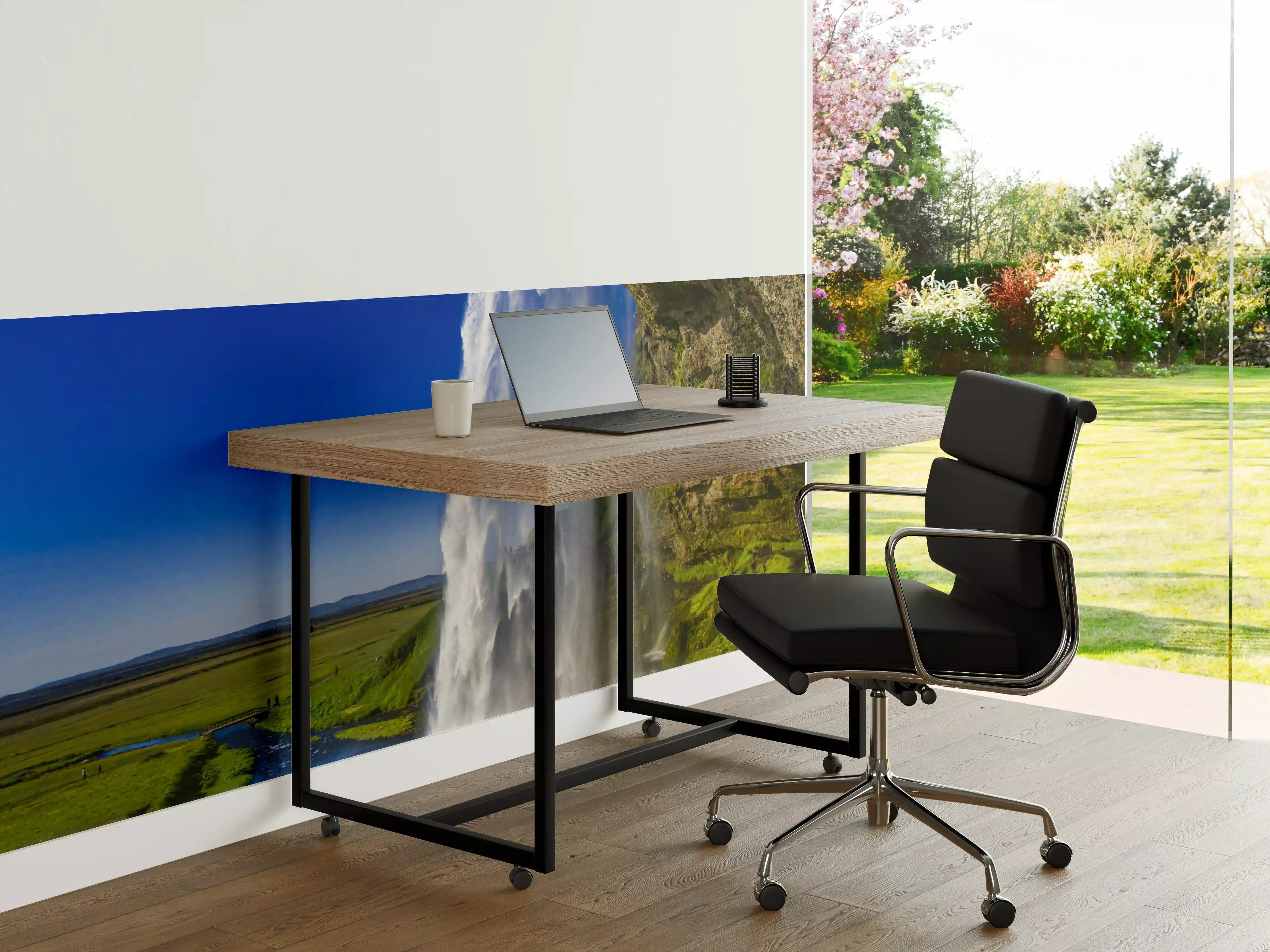 Büro Wandgestaltung - Silbriger Wasserfall im grünen Tal