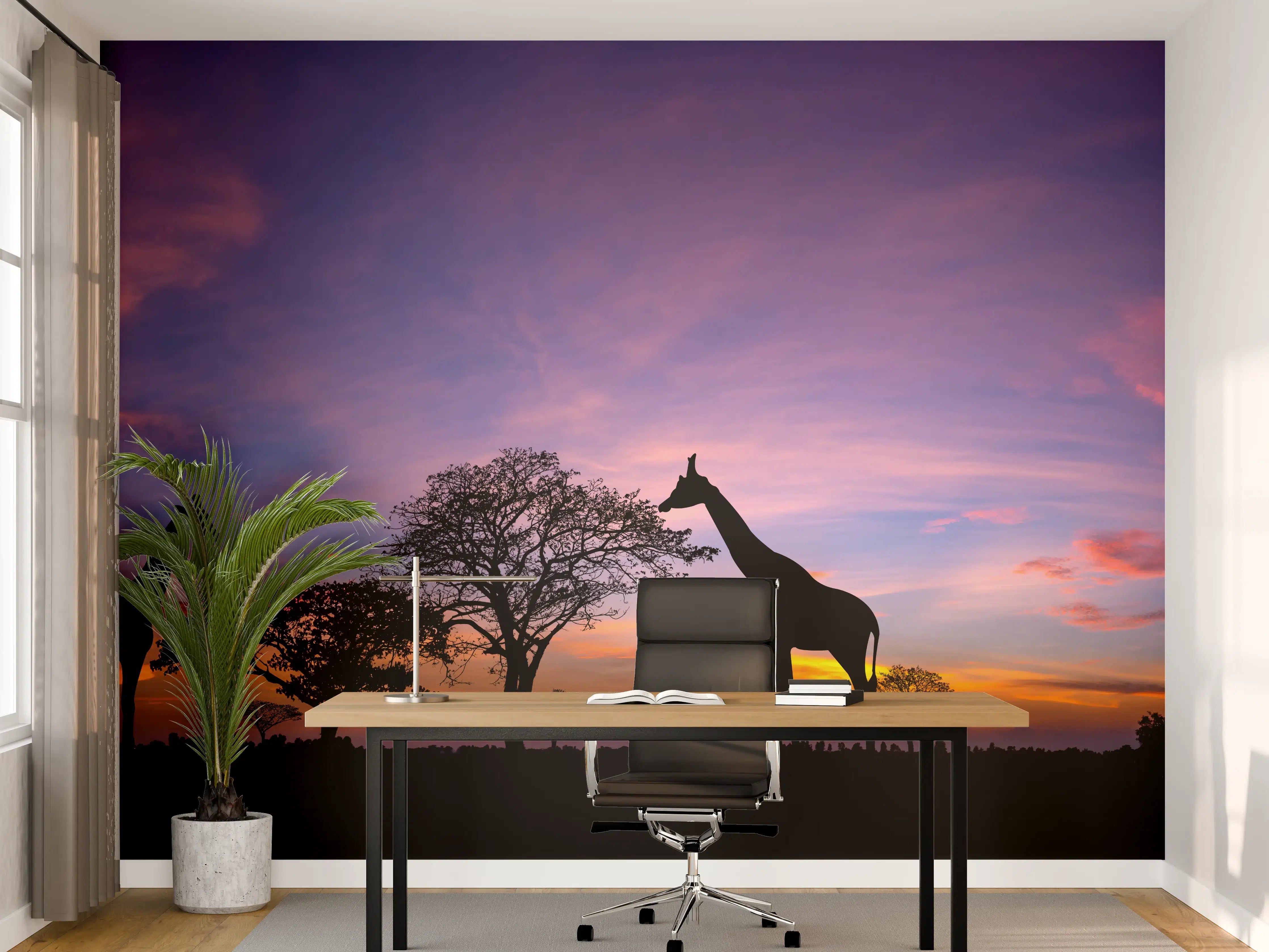 Büro Wandgestaltung - Silhouette - Giraffenfamilie bei Sonnenuntergang