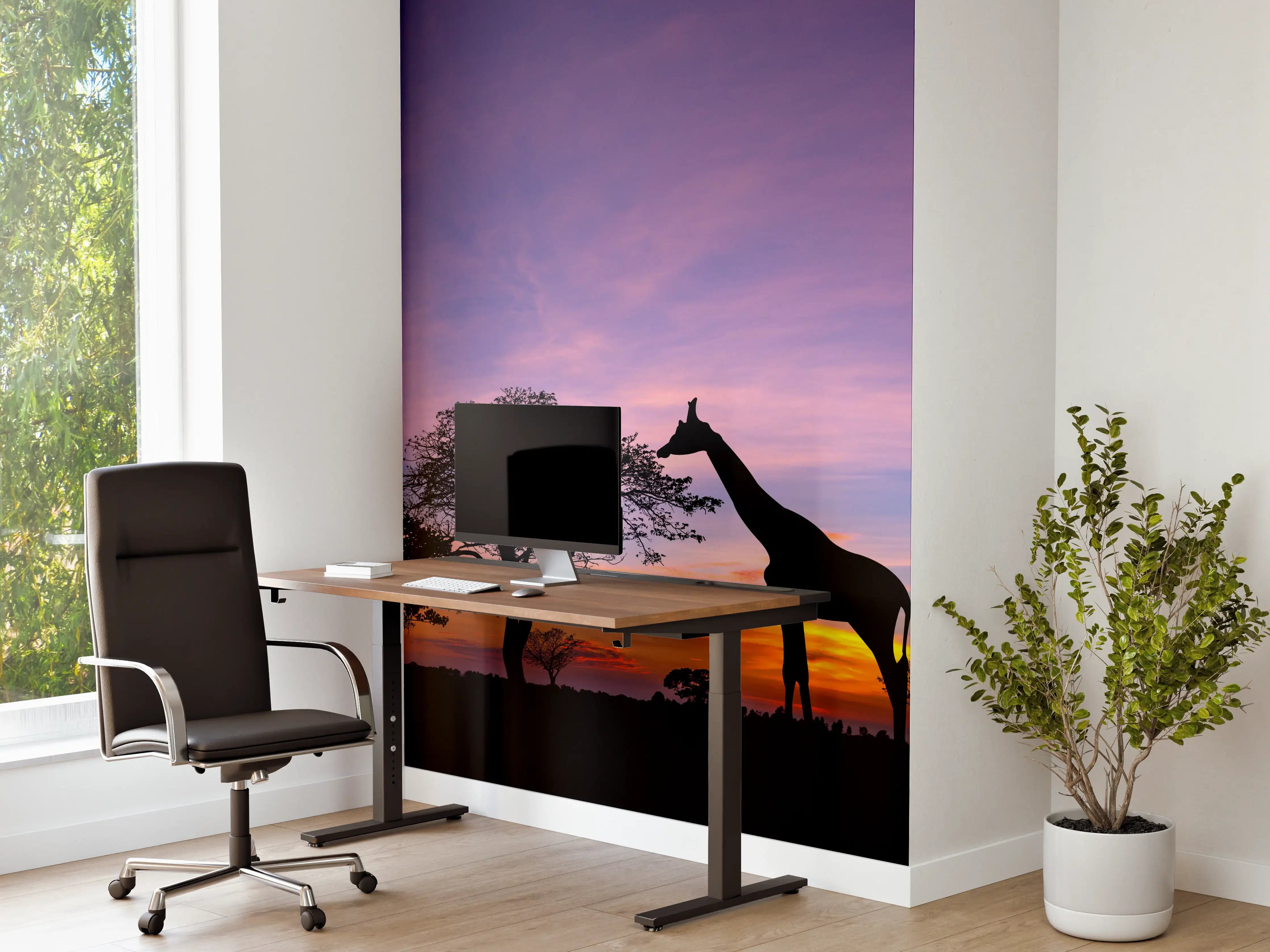 Büro Wandgestaltung - Silhouette - Giraffenfamilie bei Sonnenuntergang