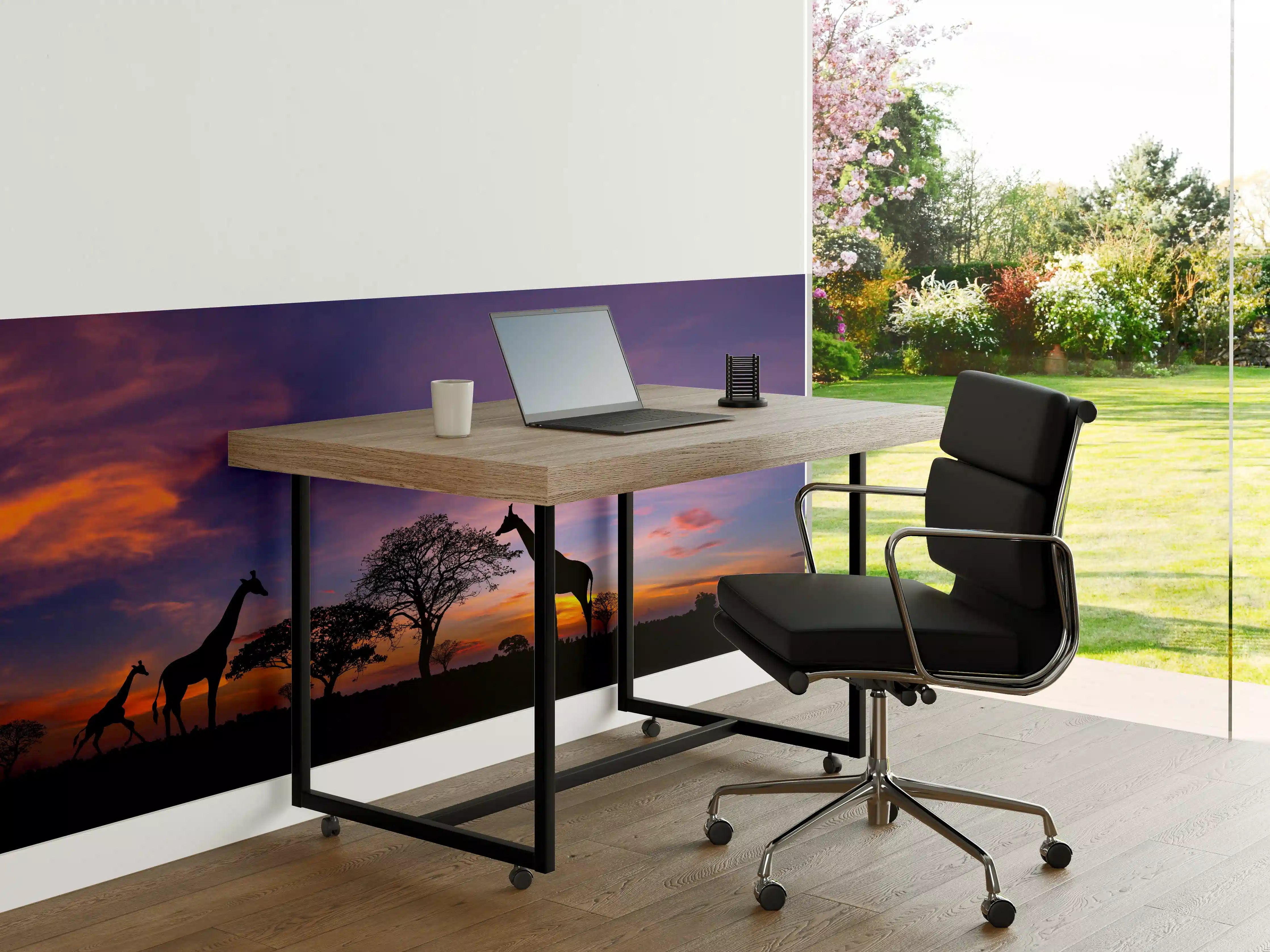 Büro Wandgestaltung - Silhouette - Giraffenfamilie bei Sonnenuntergang