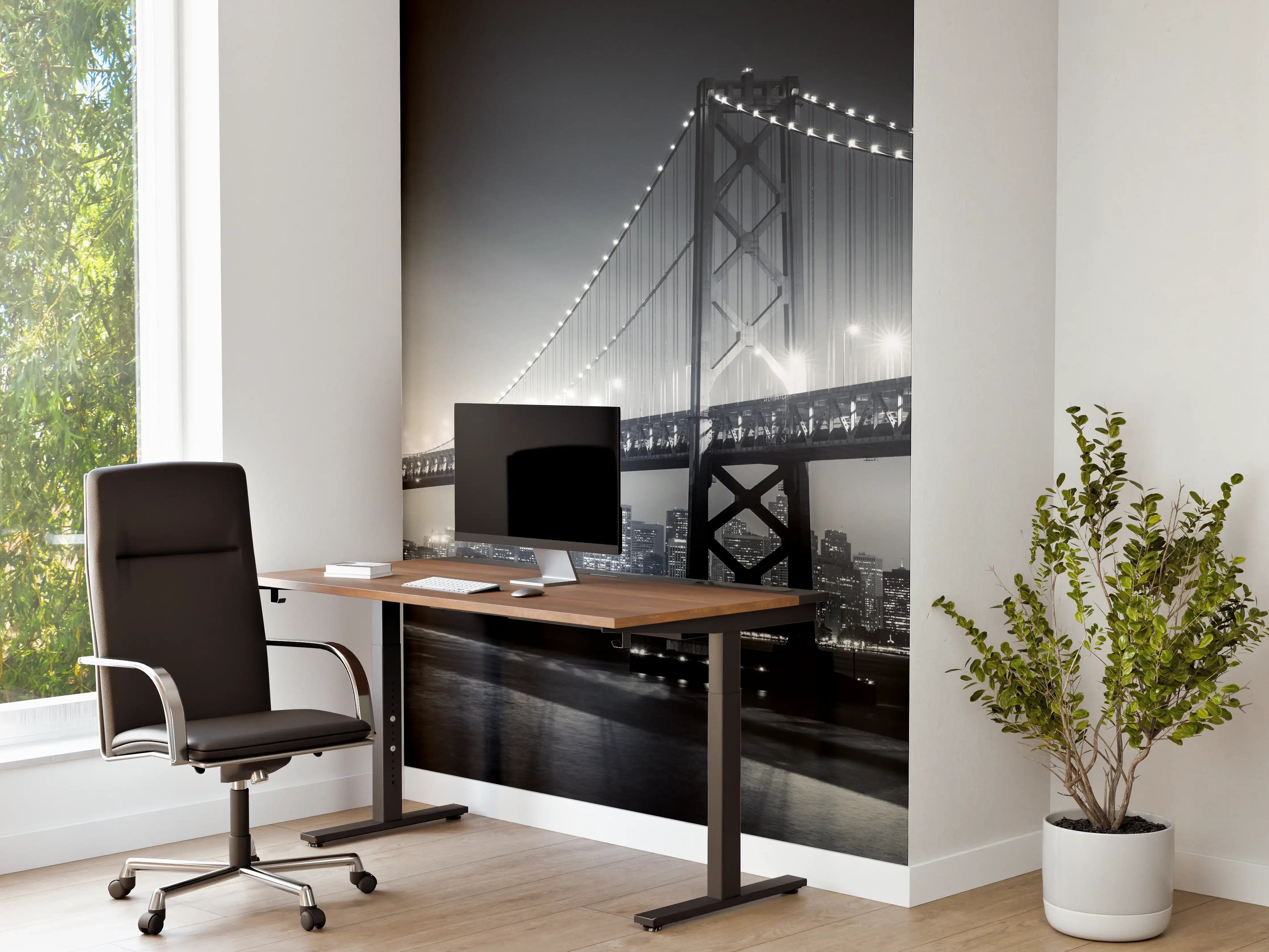 Büro Wandgestaltung - Silhouette der Stadt bei Nacht mit beleuchteter Brücke