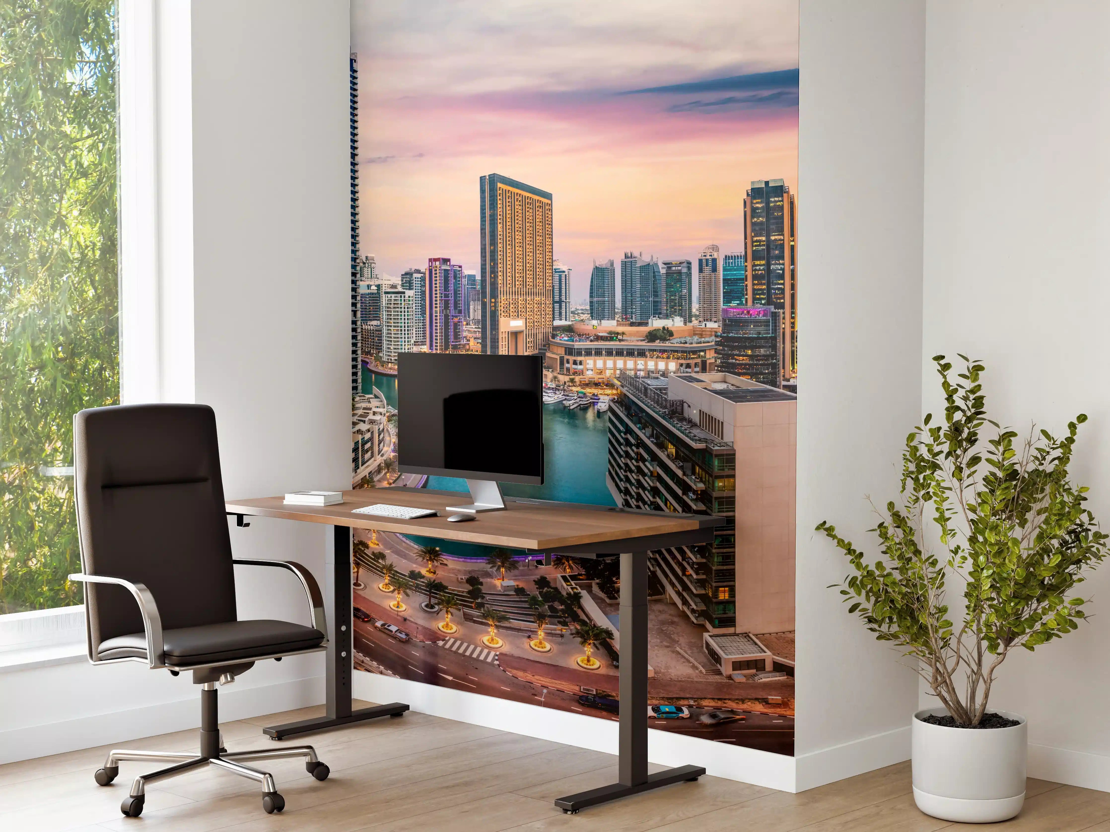 Büro Wandgestaltung - Skyline des Jachthafens von Dubai bei Sonnenuntergang