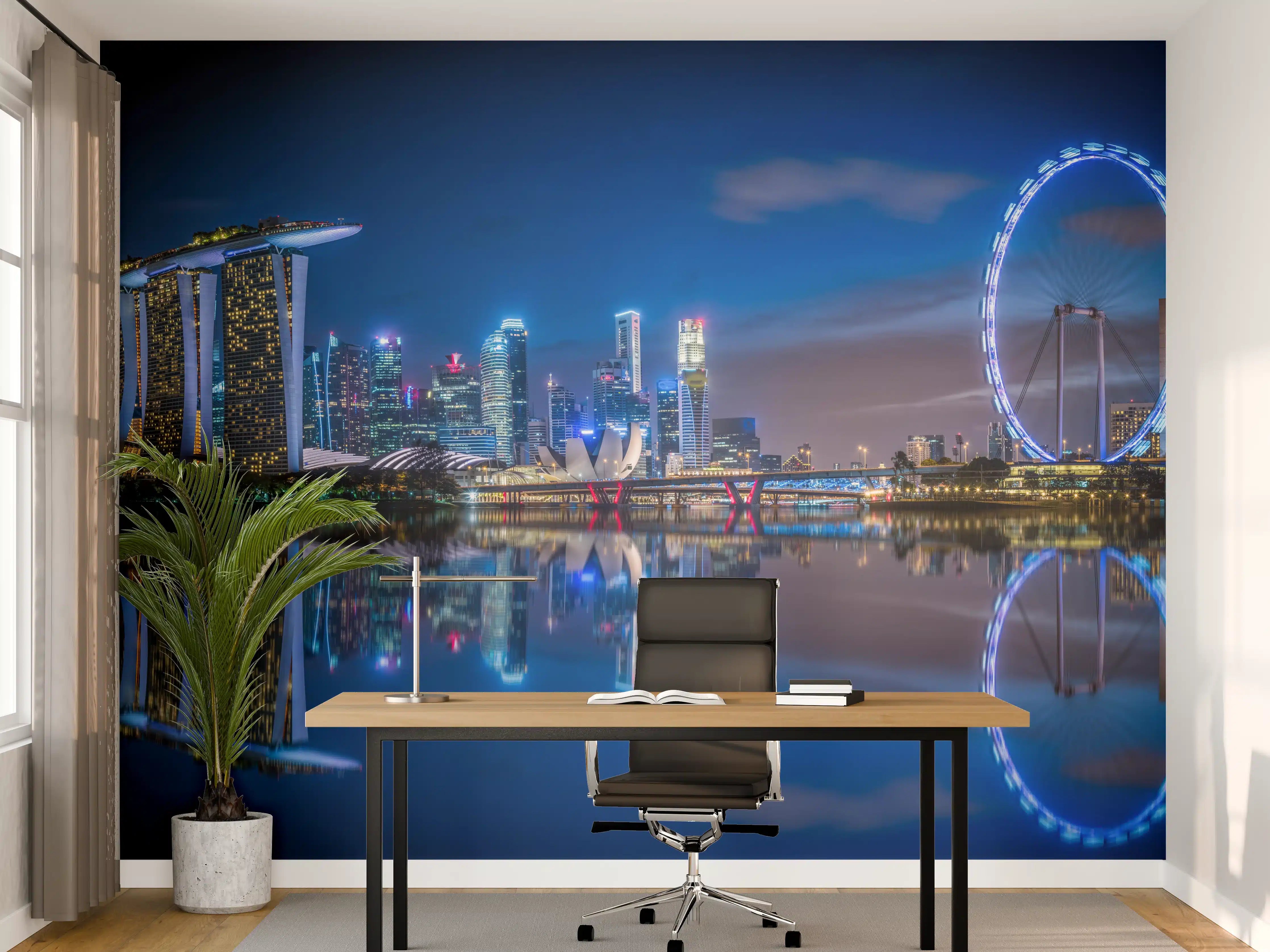Büro Wandgestaltung - Skyline von Singapur und Blick auf den Wolkenkratzer