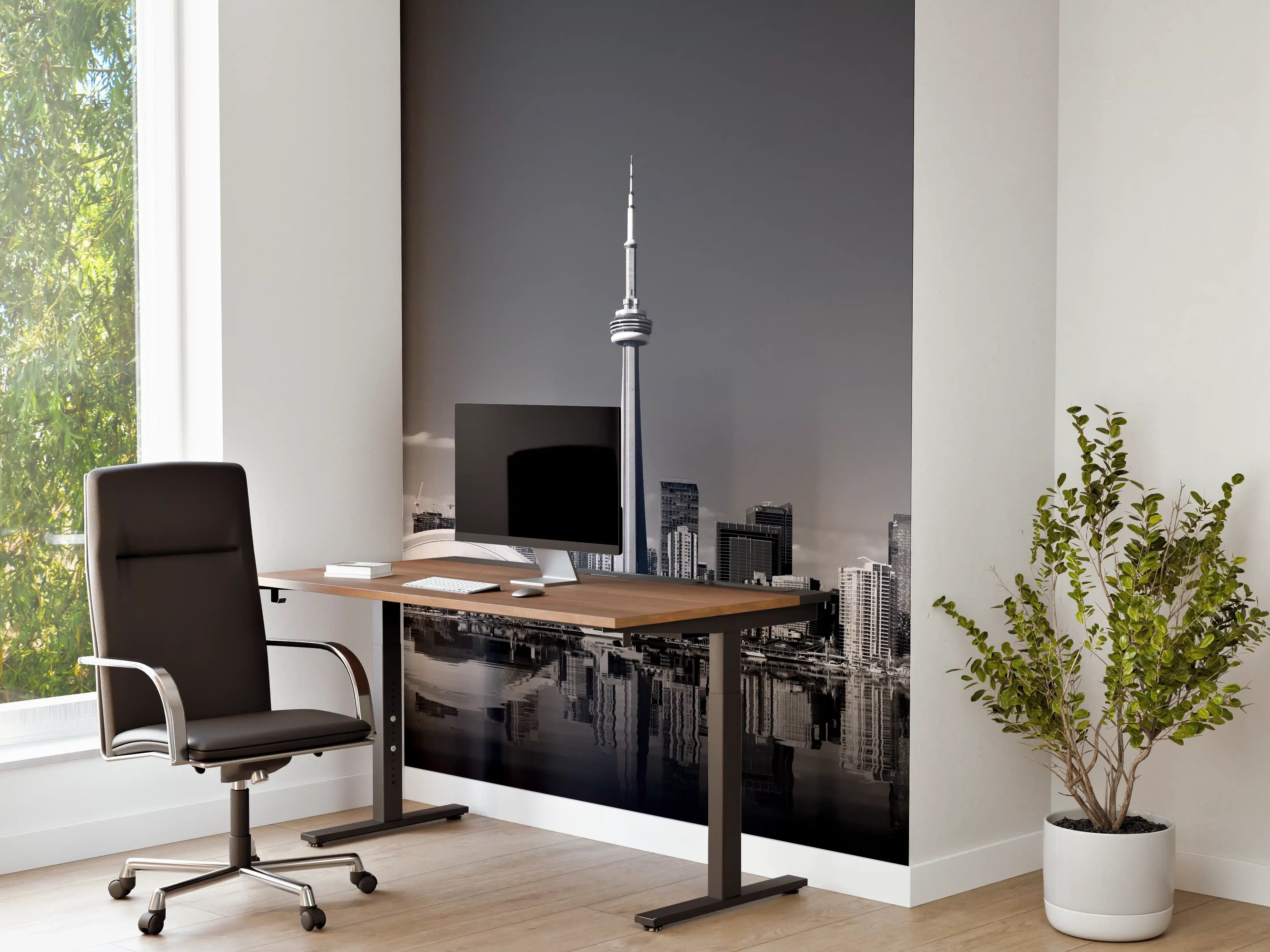 Büro Wandgestaltung - Skyline von Toronto mit CN Turm in schwarz weiß