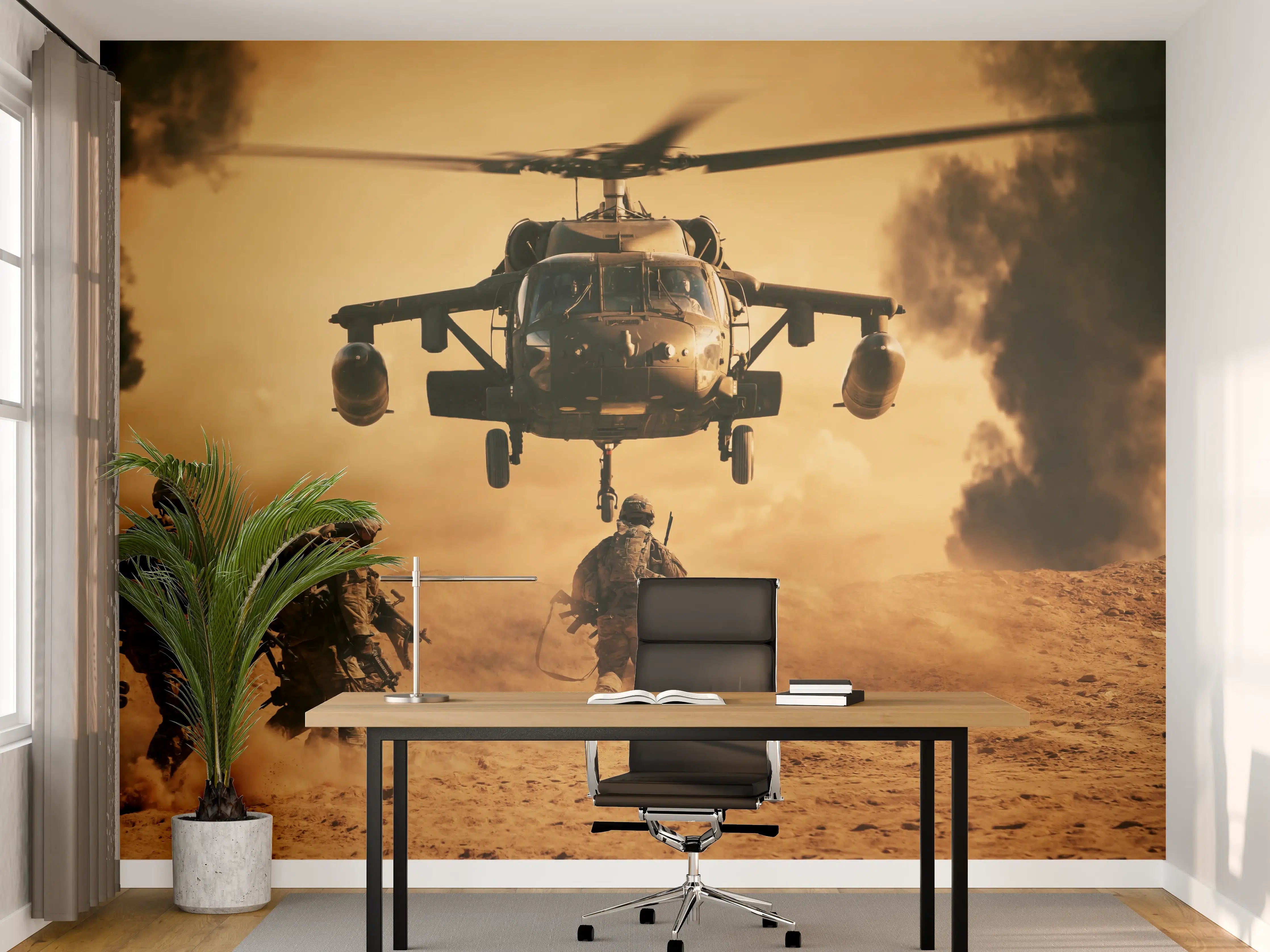 Büro Wandgestaltung - Soldaten rennen auf dem Schlachtfeld zum Hubschrauber