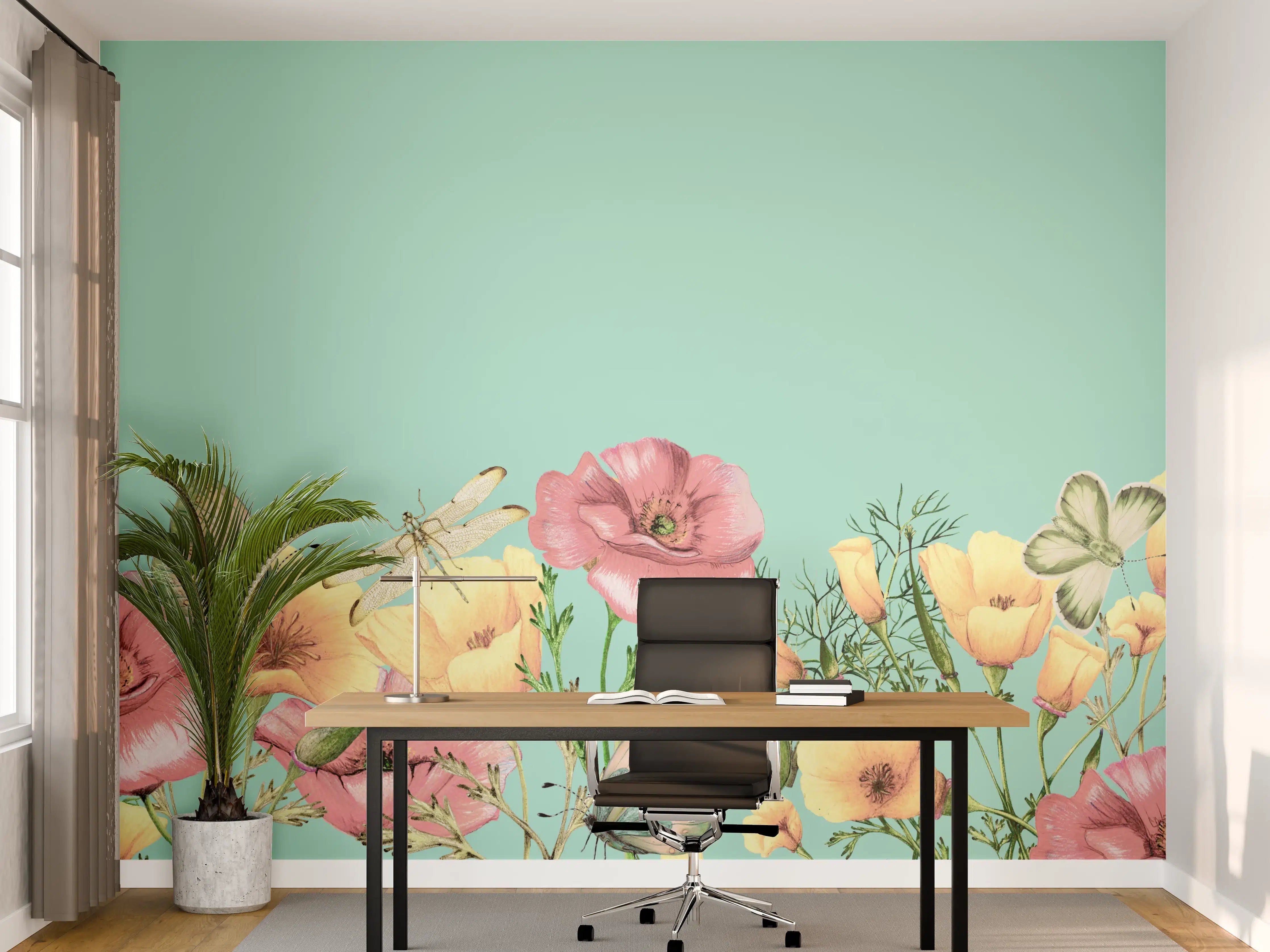 Büro Wandgestaltung - Sommerliche Blumenwiese mit Schmetterlingen