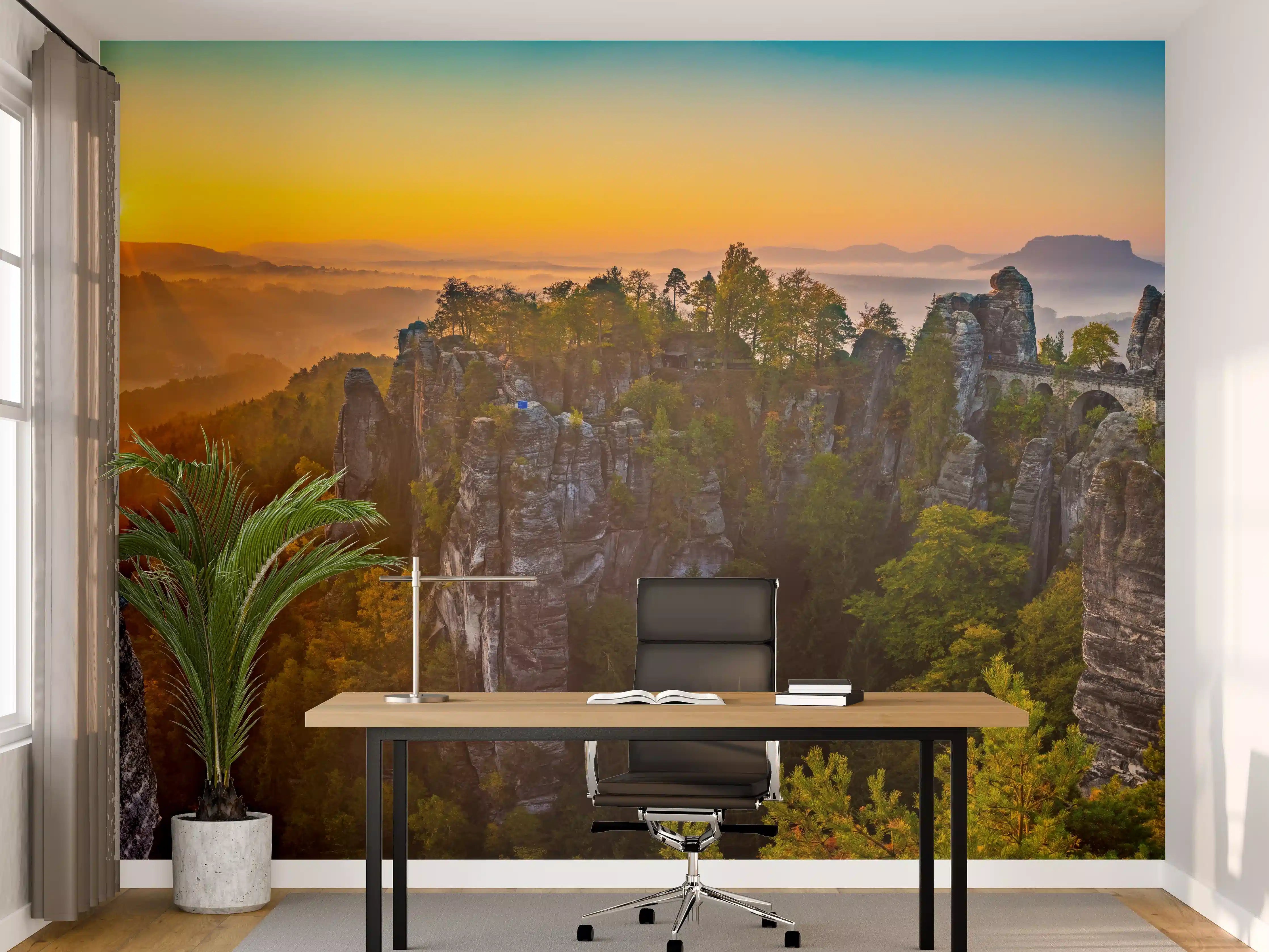 Büro Wandgestaltung - Sonnenaufgang Bastei Sächsische Schweiz