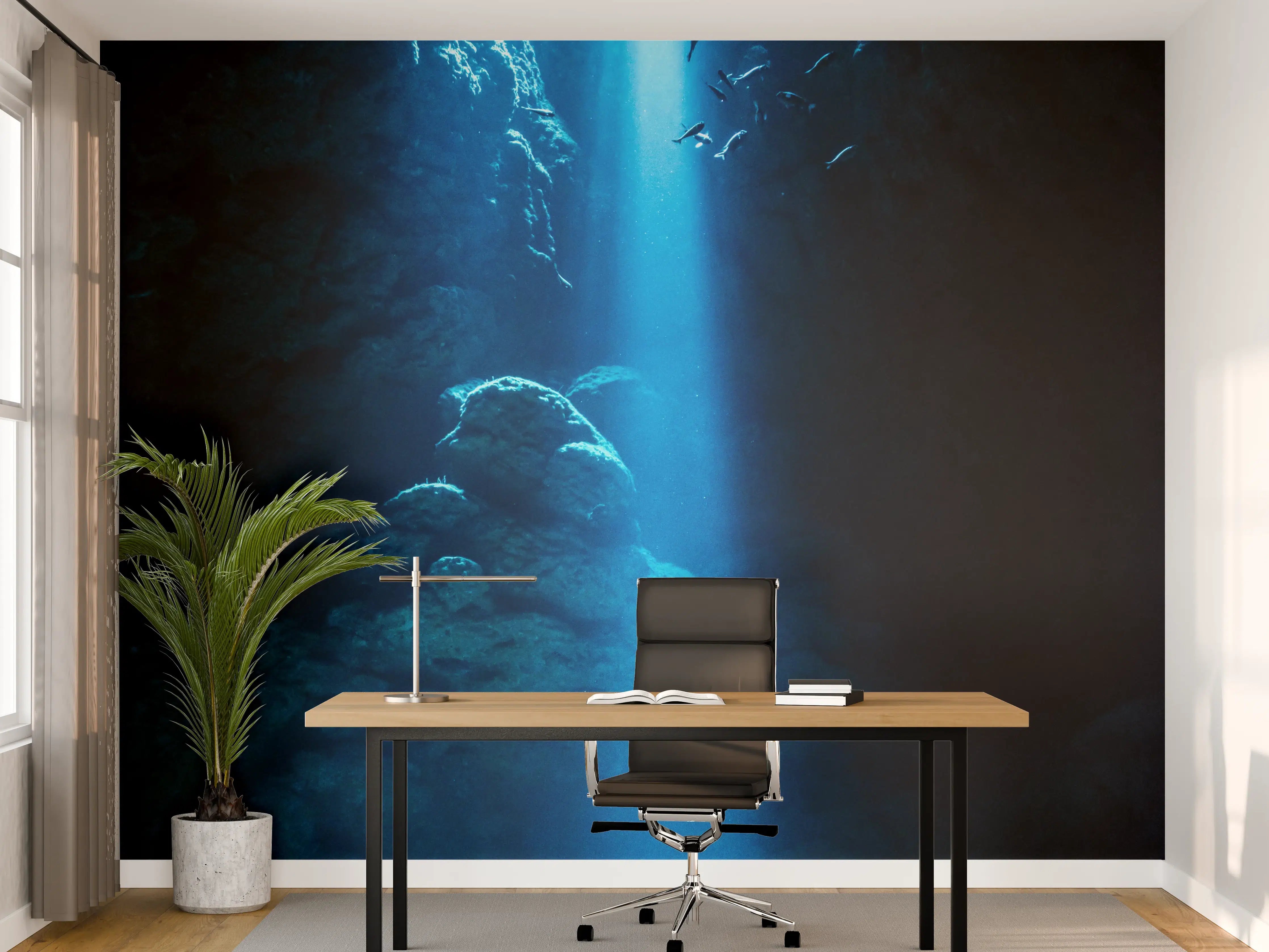 Büro Wandgestaltung - Sonnenstrahl in die Unterwasserhöhle im japanischen Ozean
