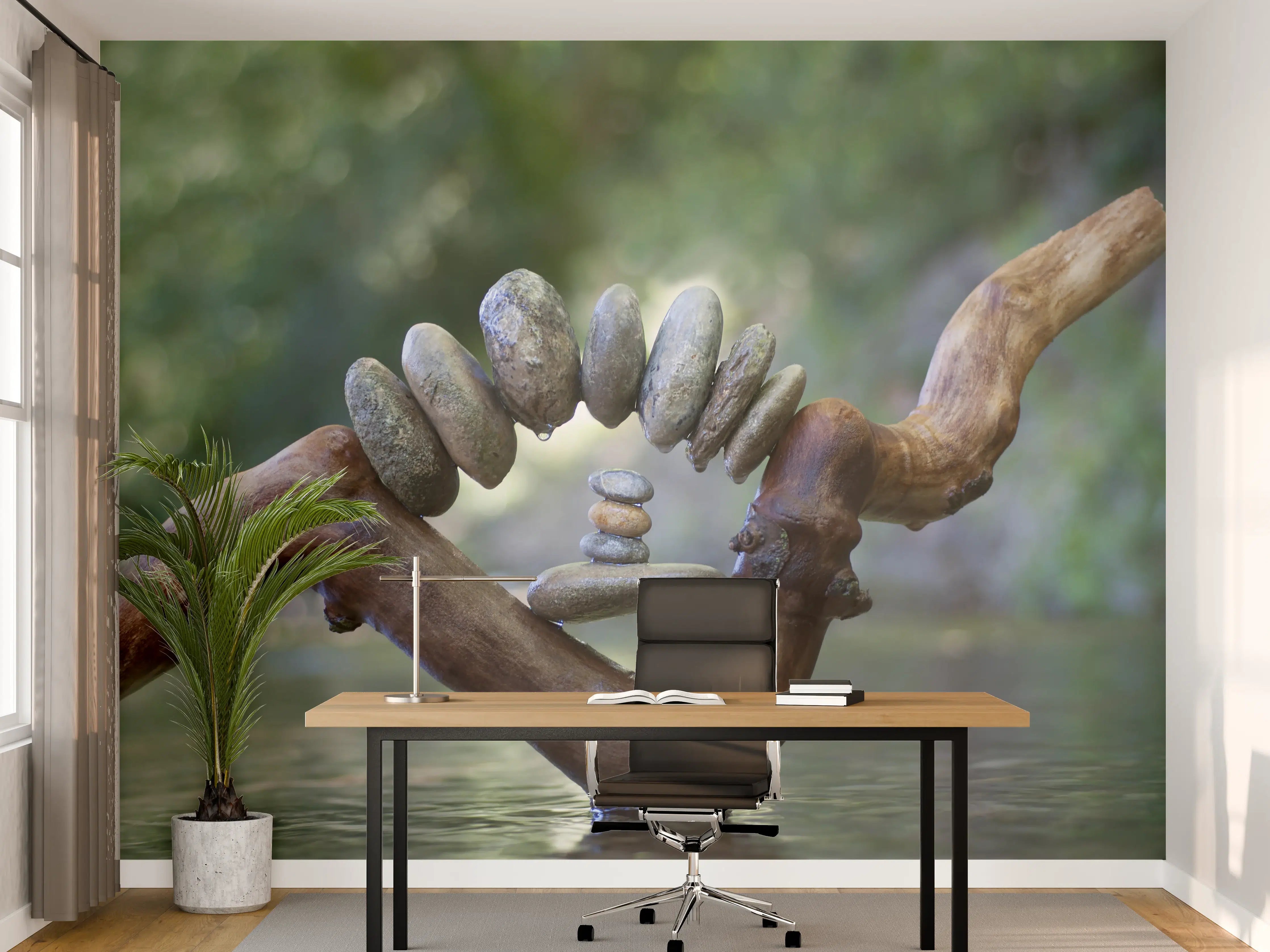 Büro Wandgestaltung - Sonnenuntergang am Meer mit Holzpfählen