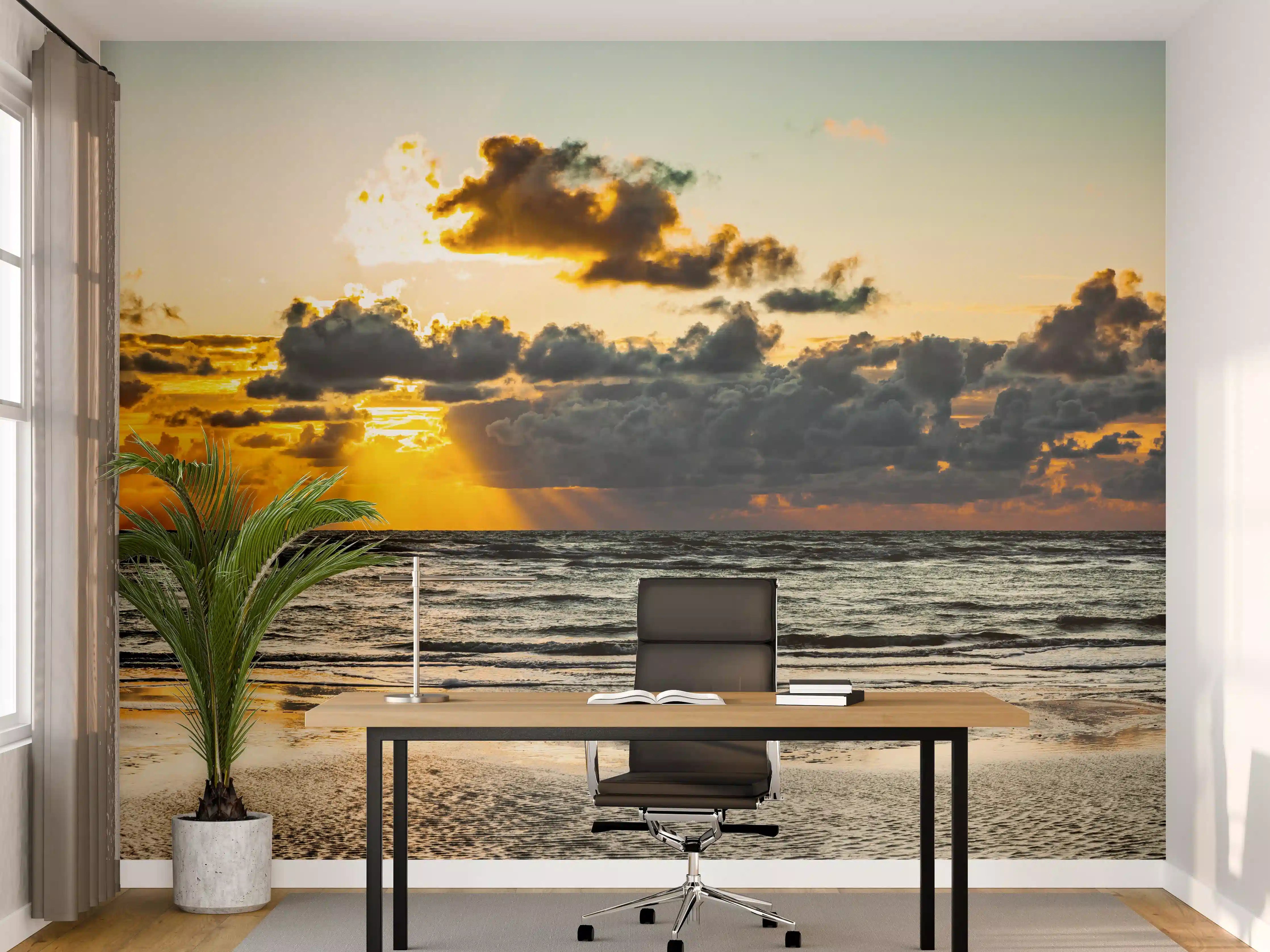 Büro Wandgestaltung - Sonnenuntergang am ruhigen Meer