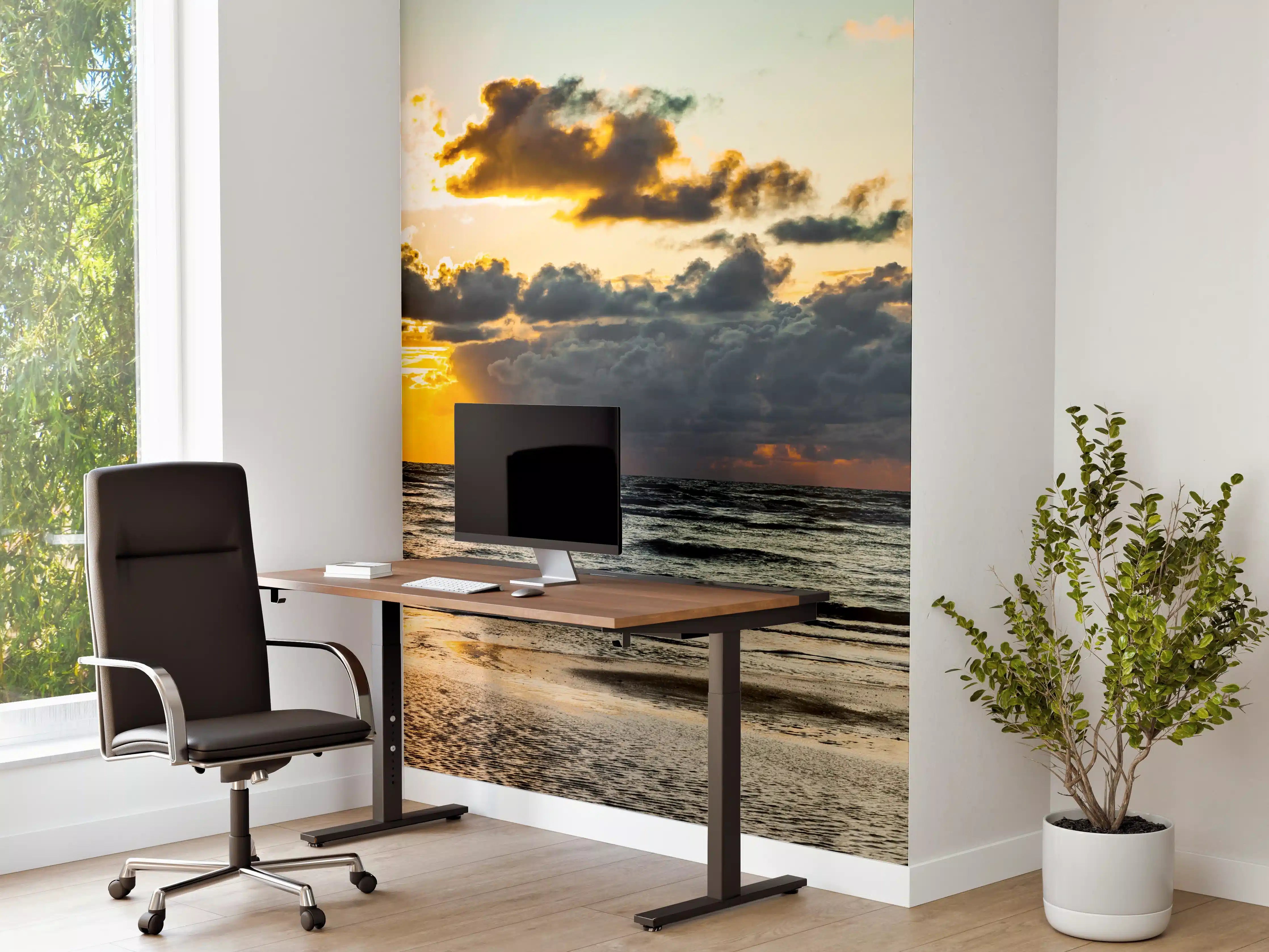 Büro Wandgestaltung - Sonnenuntergang am ruhigen Meer