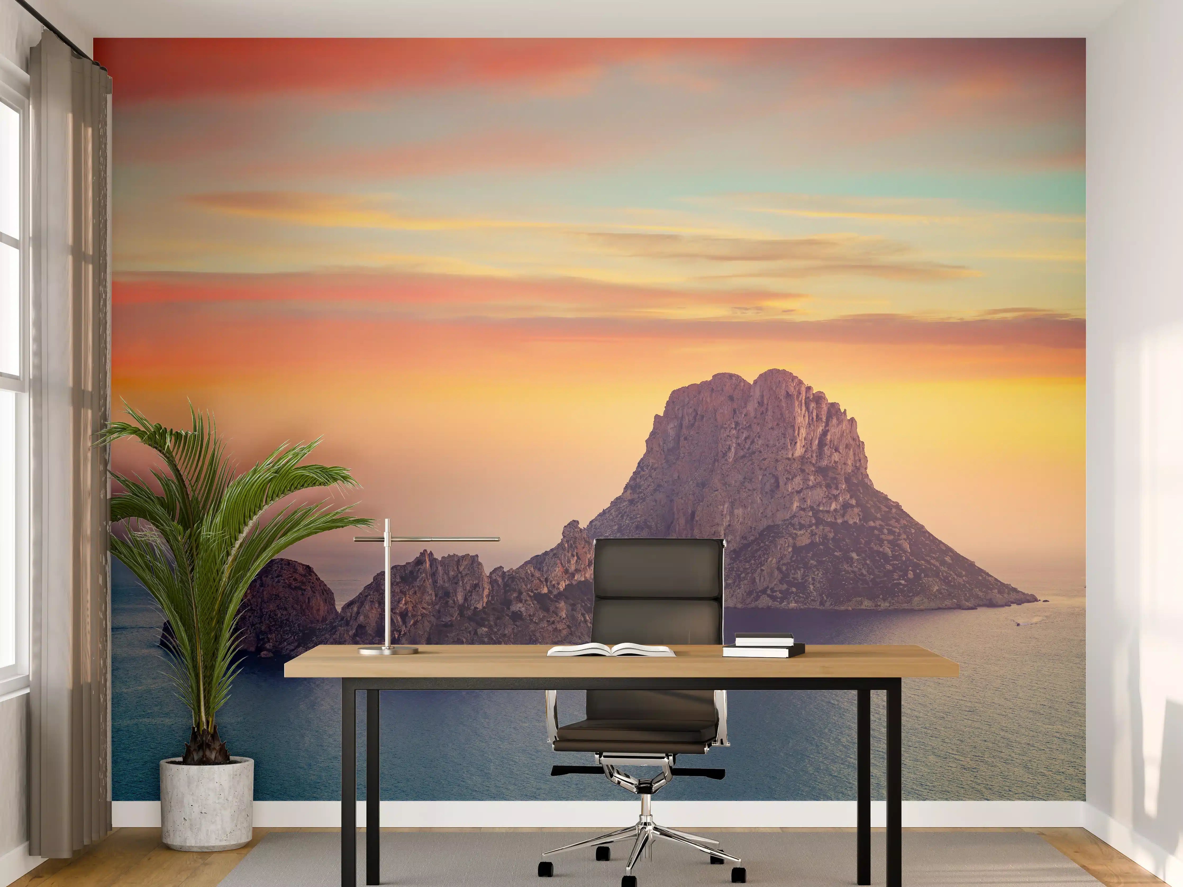 Büro Wandgestaltung - Sonnenuntergang auf der Insel Es Vedra auf den Balearen