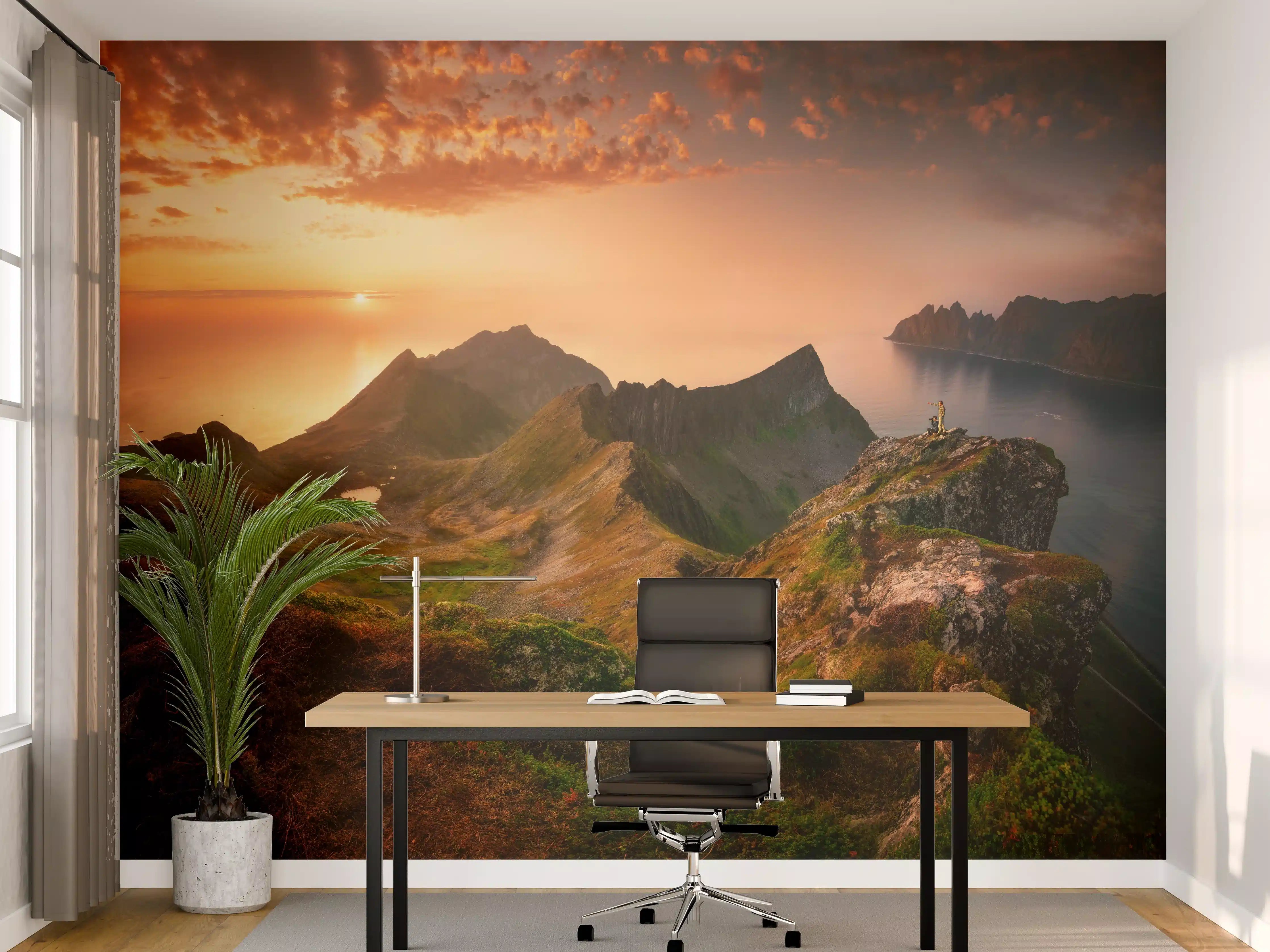 Büro Wandgestaltung - Sonnenuntergang auf der Insel Senja