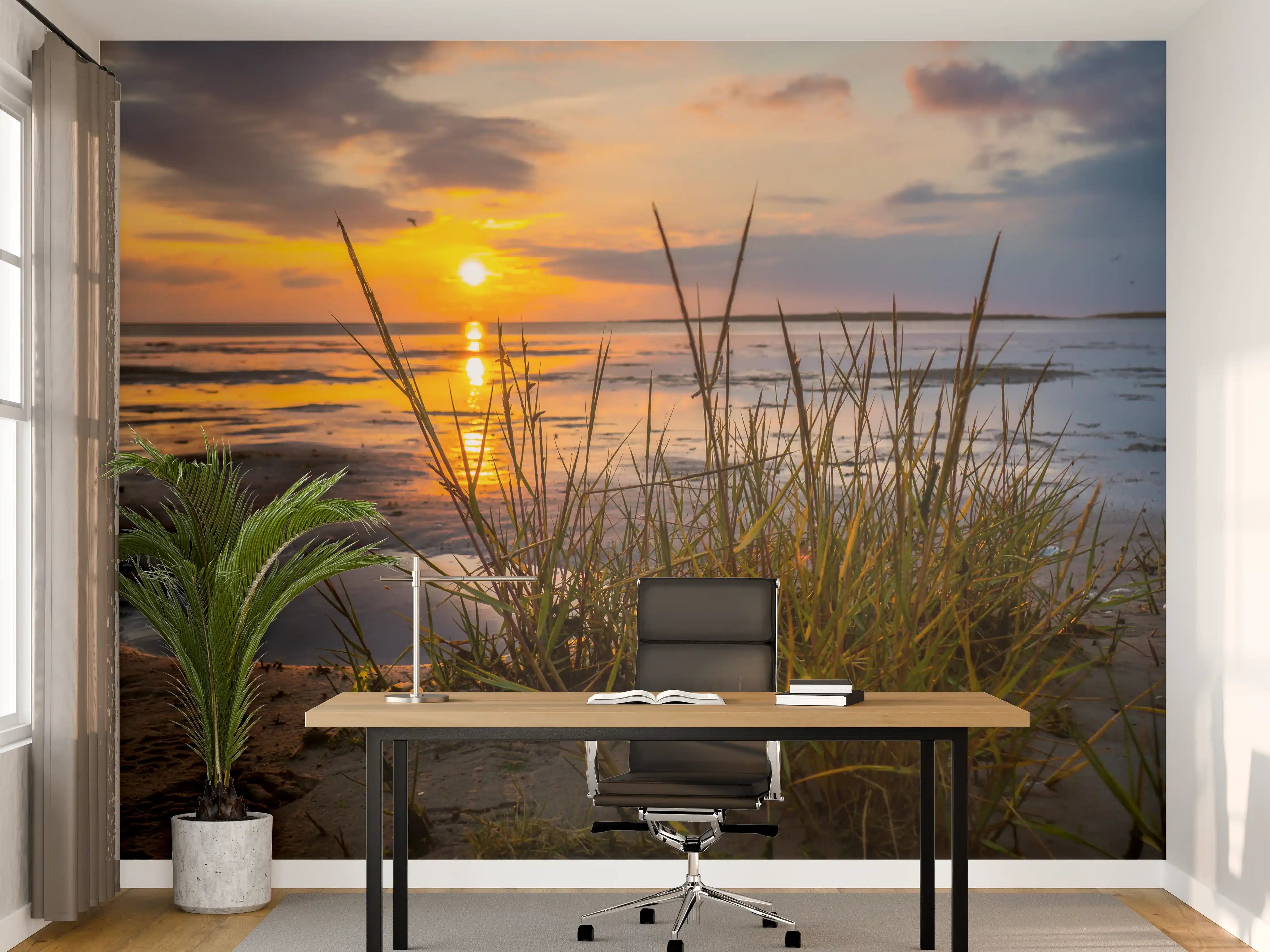Büro Wandgestaltung - Sonnenuntergang im Wattenmeer an der Nordsee