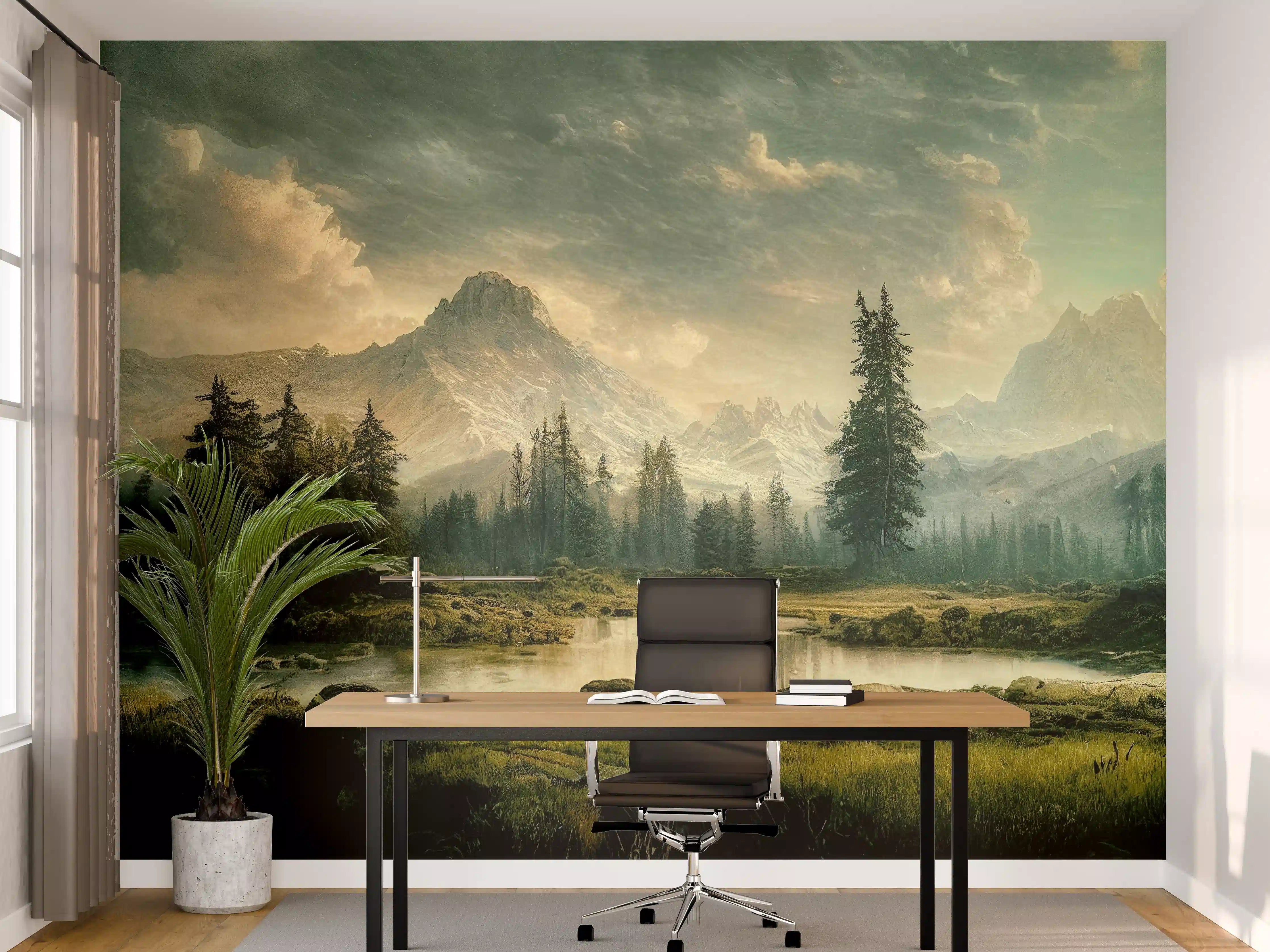 Büro Wandgestaltung - Sonnenuntergang in den Bergen