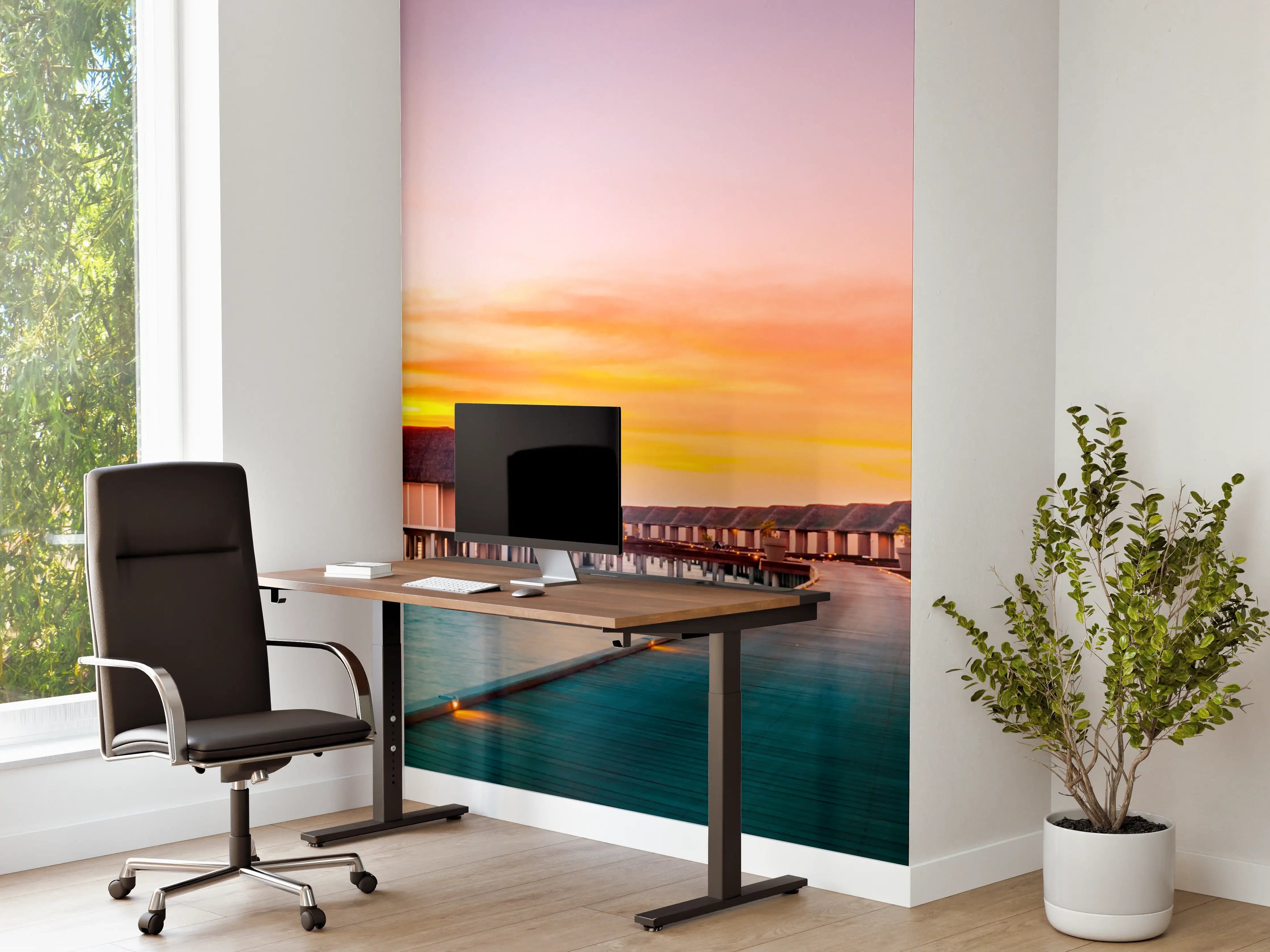 Büro Wandgestaltung - Sonnenuntergang über dem Meer mit Pier
