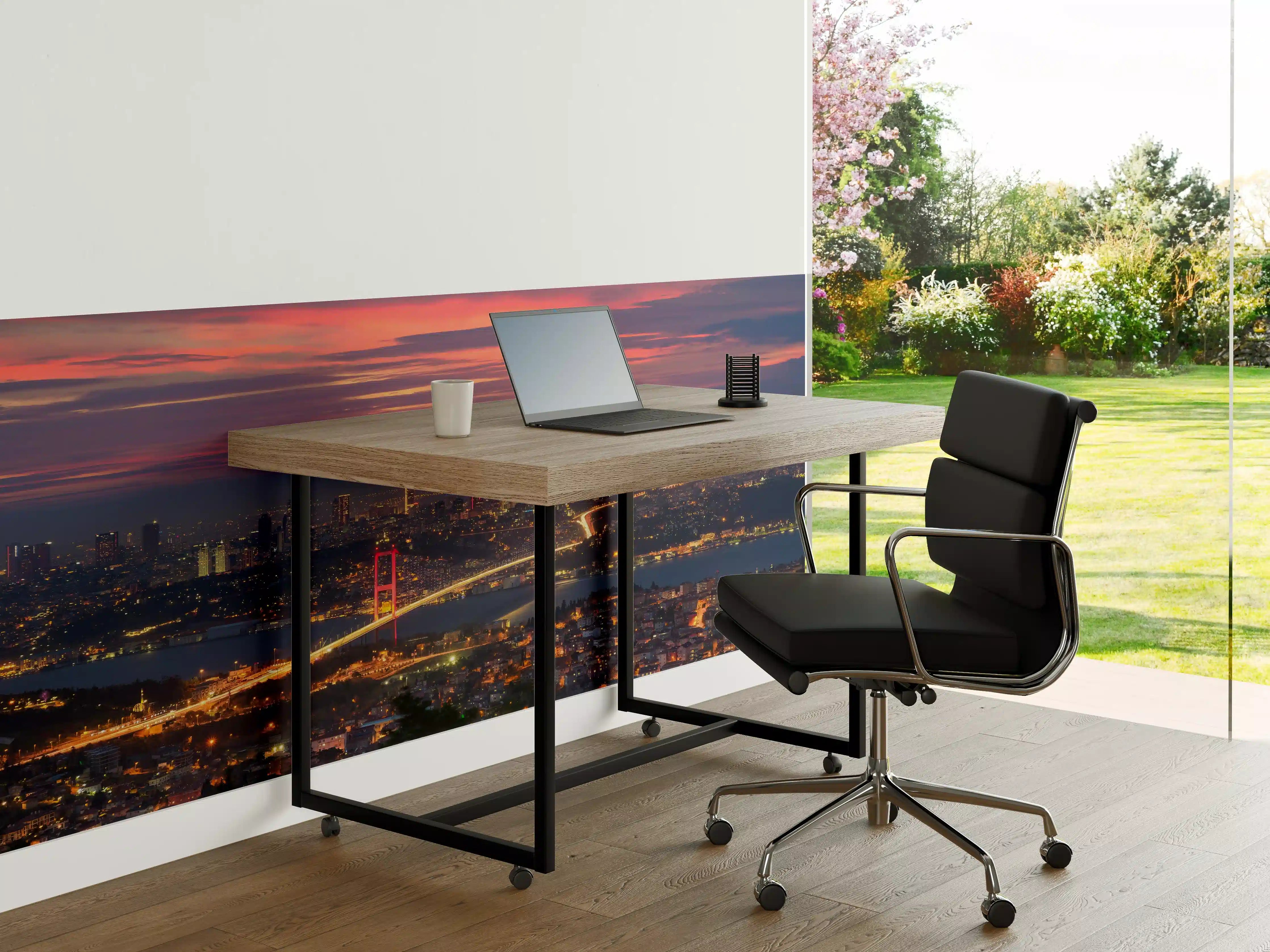 Büro Wandgestaltung - Sonnenuntergang über grauen Stadtlichtern