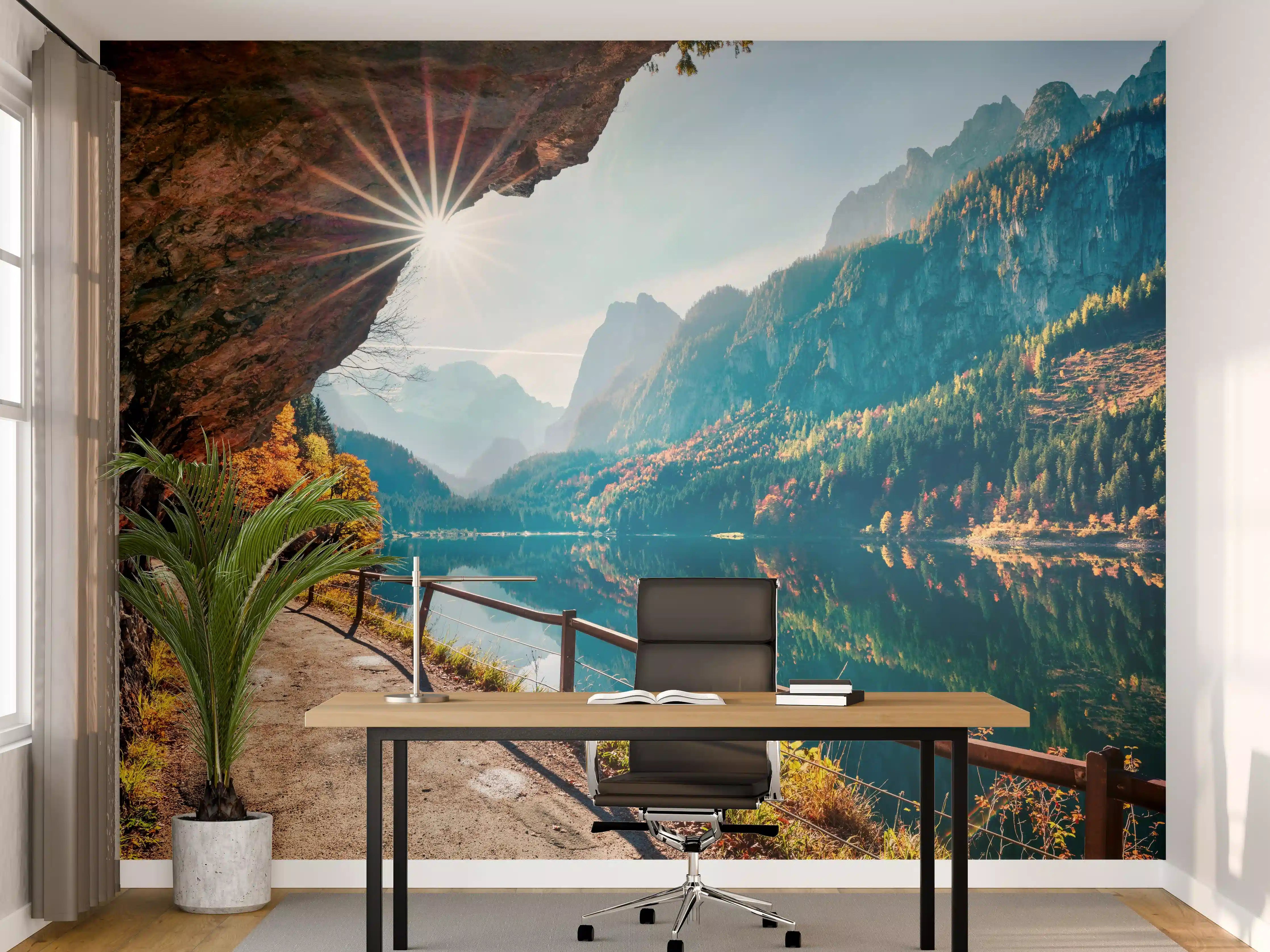 Büro Wandgestaltung - Sonnige Herbstszene am Gosausee