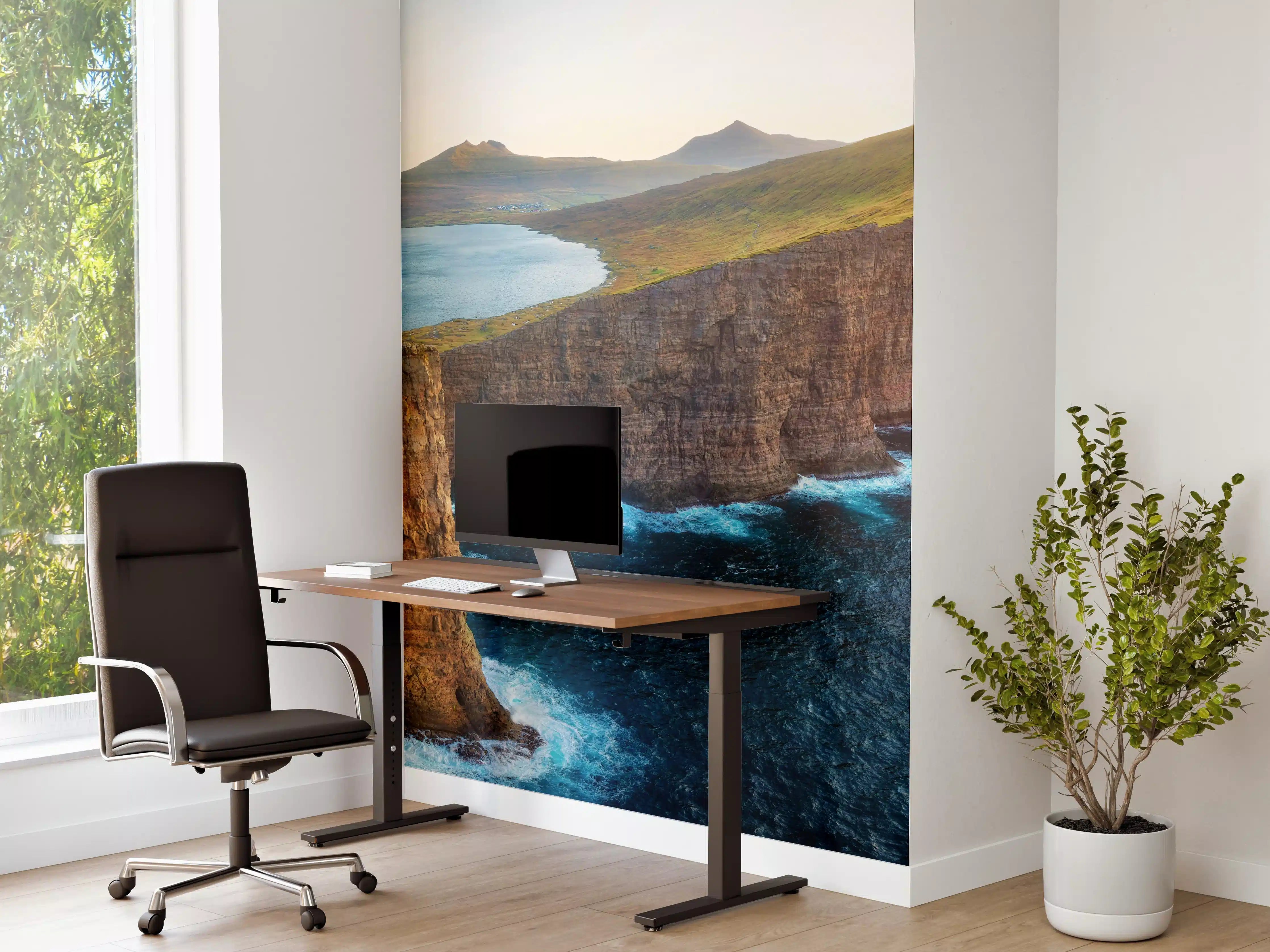 Büro Wandgestaltung - Sorvagsvatn See und mit Wasserfall ins Meer an der Färöer
