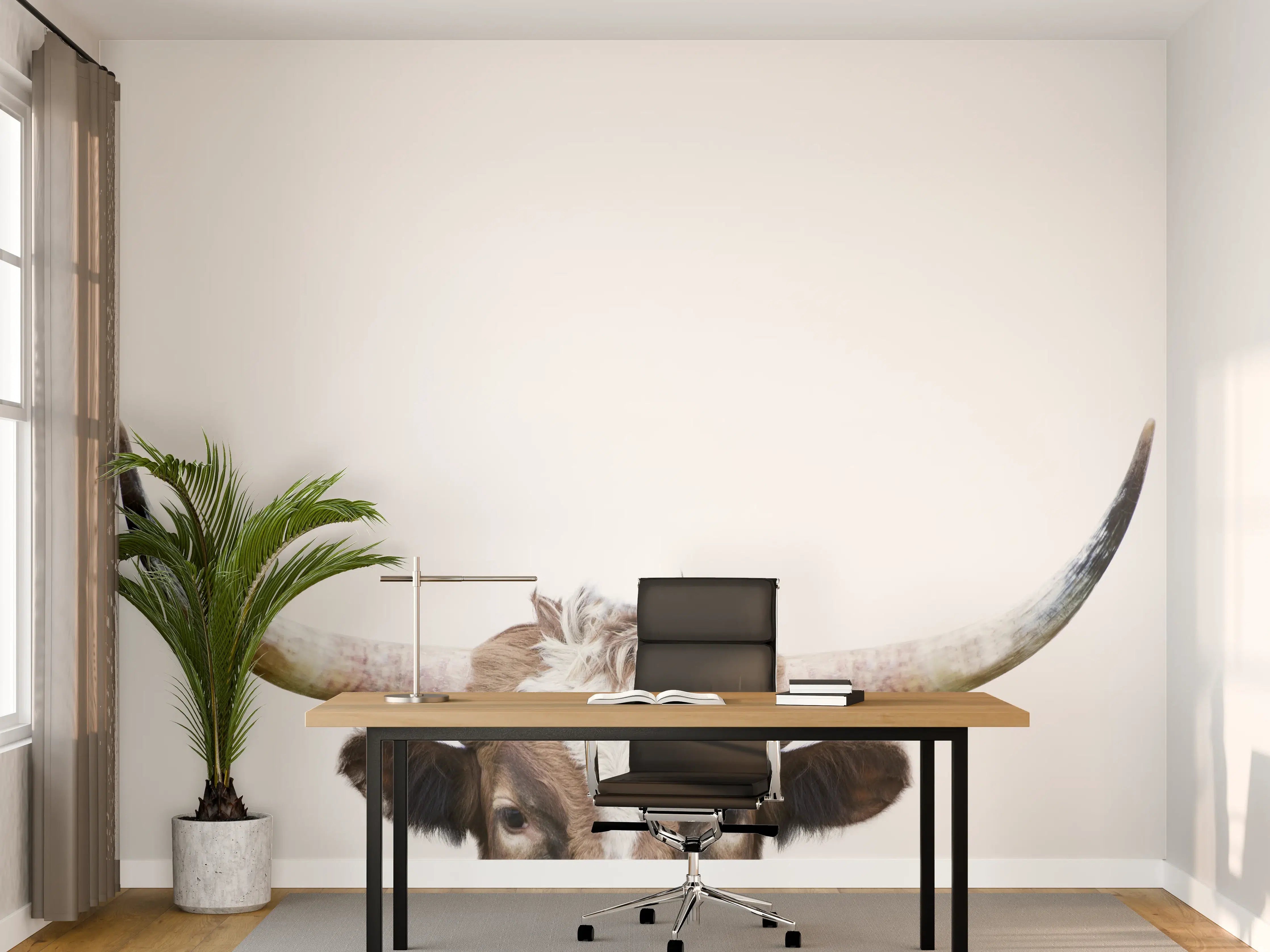 Büro Wandgestaltung - Spähende Longhorn-Kuh