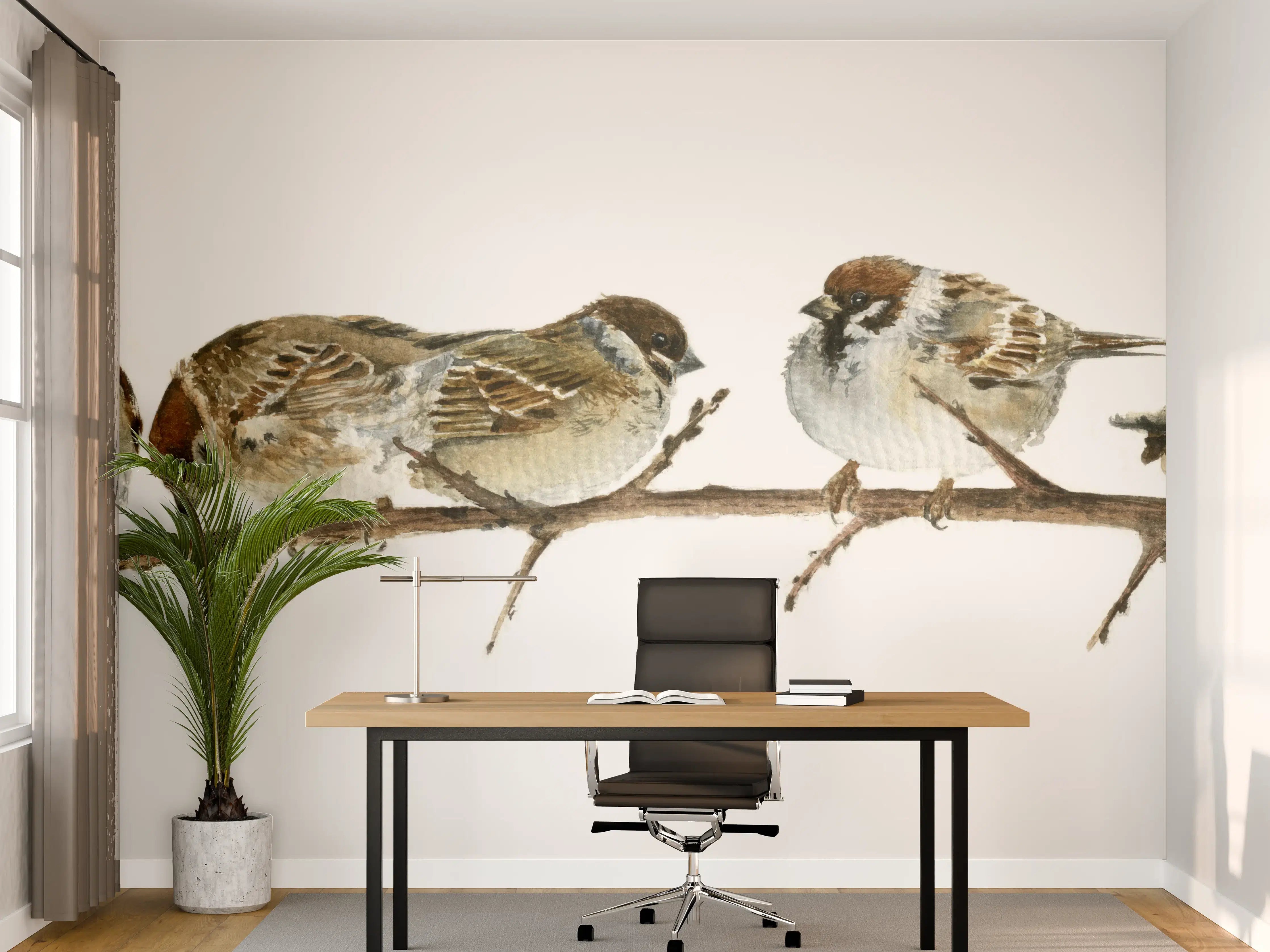 Büro Wandgestaltung - Spatzen auf einem Zweig