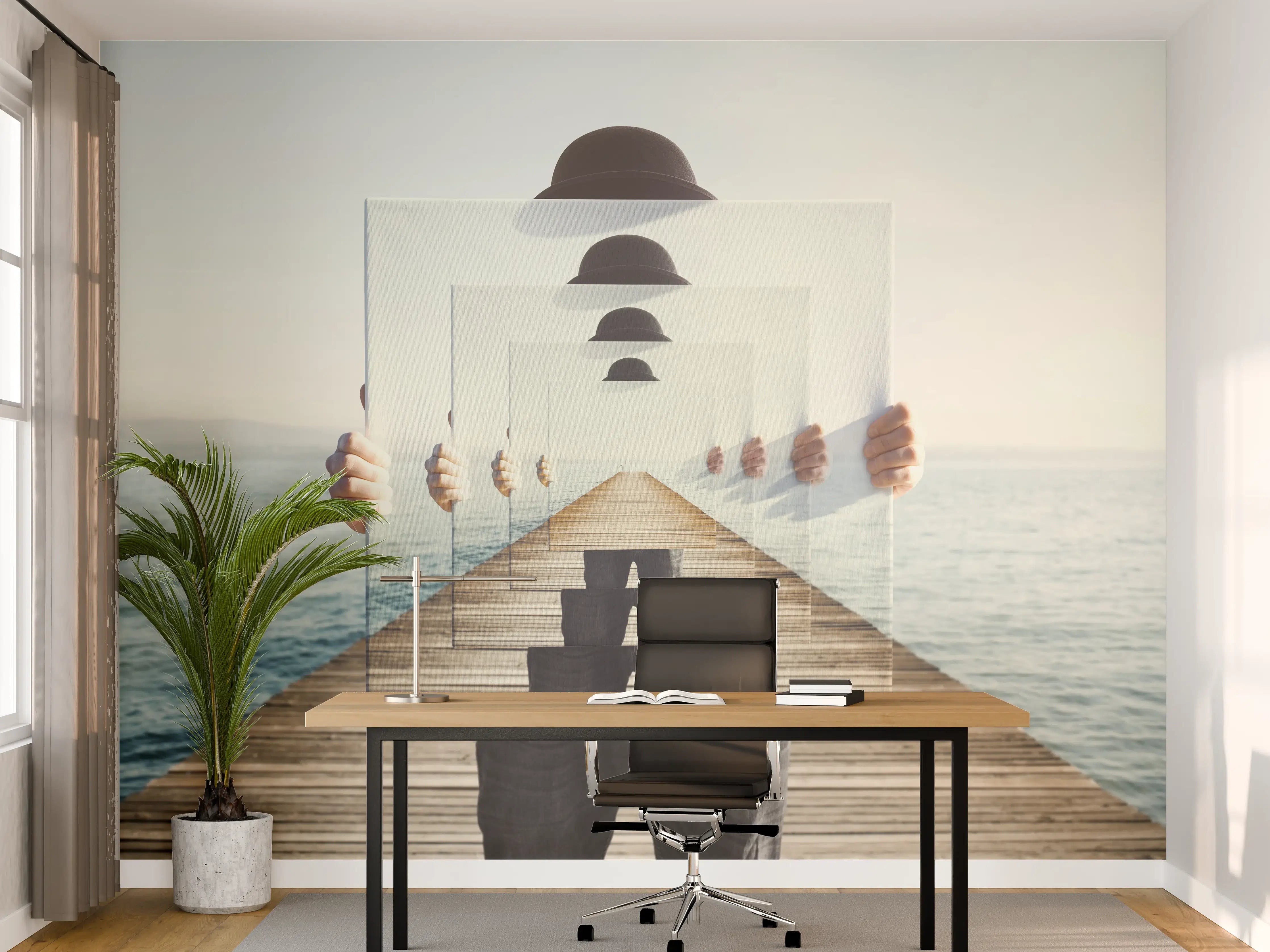 Büro Wandgestaltung - Spiegel-Illusion auf einem Meeres-Steg