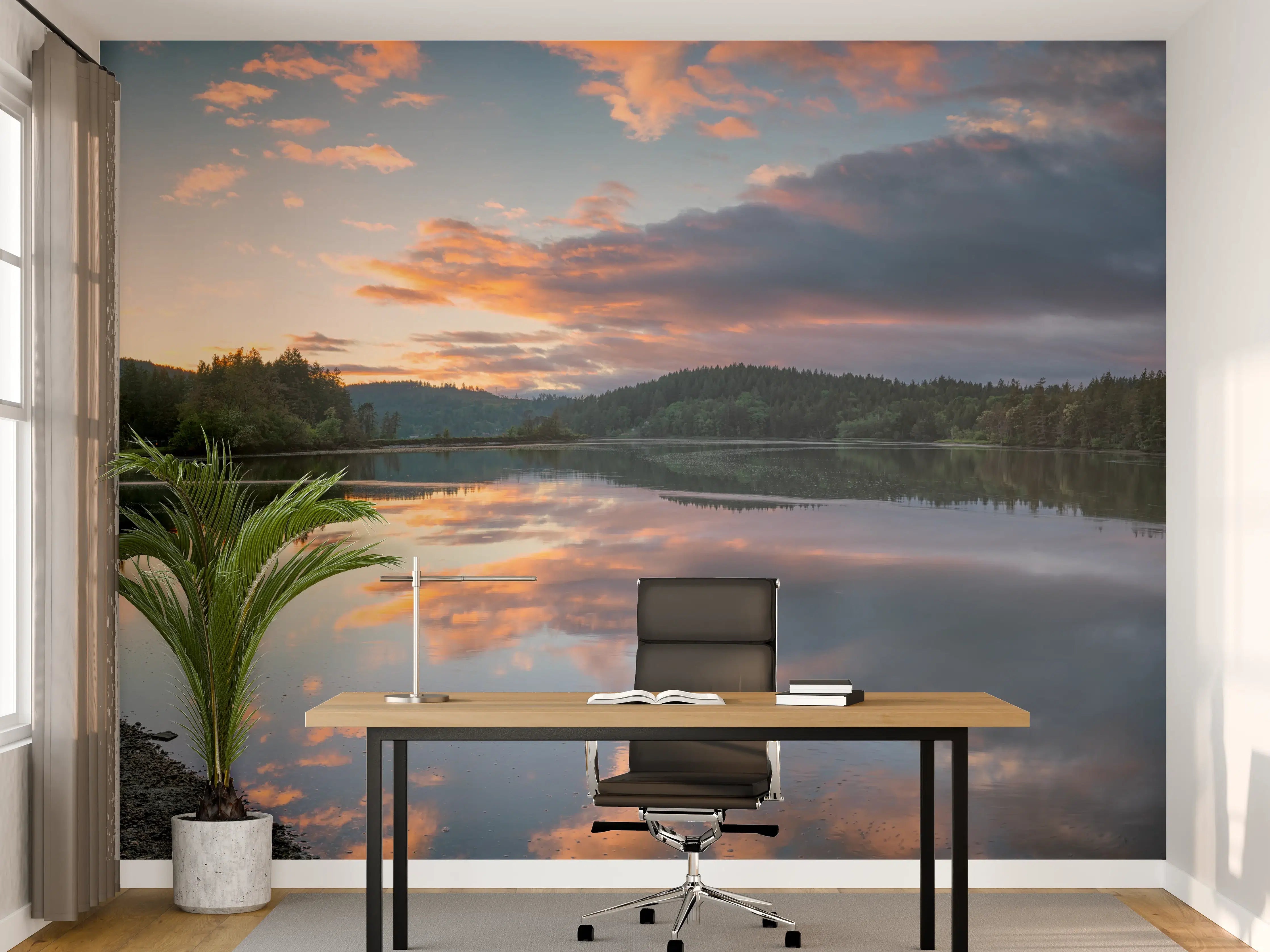 Büro Wandgestaltung - Spiegelnder See im Sonnenuntergang