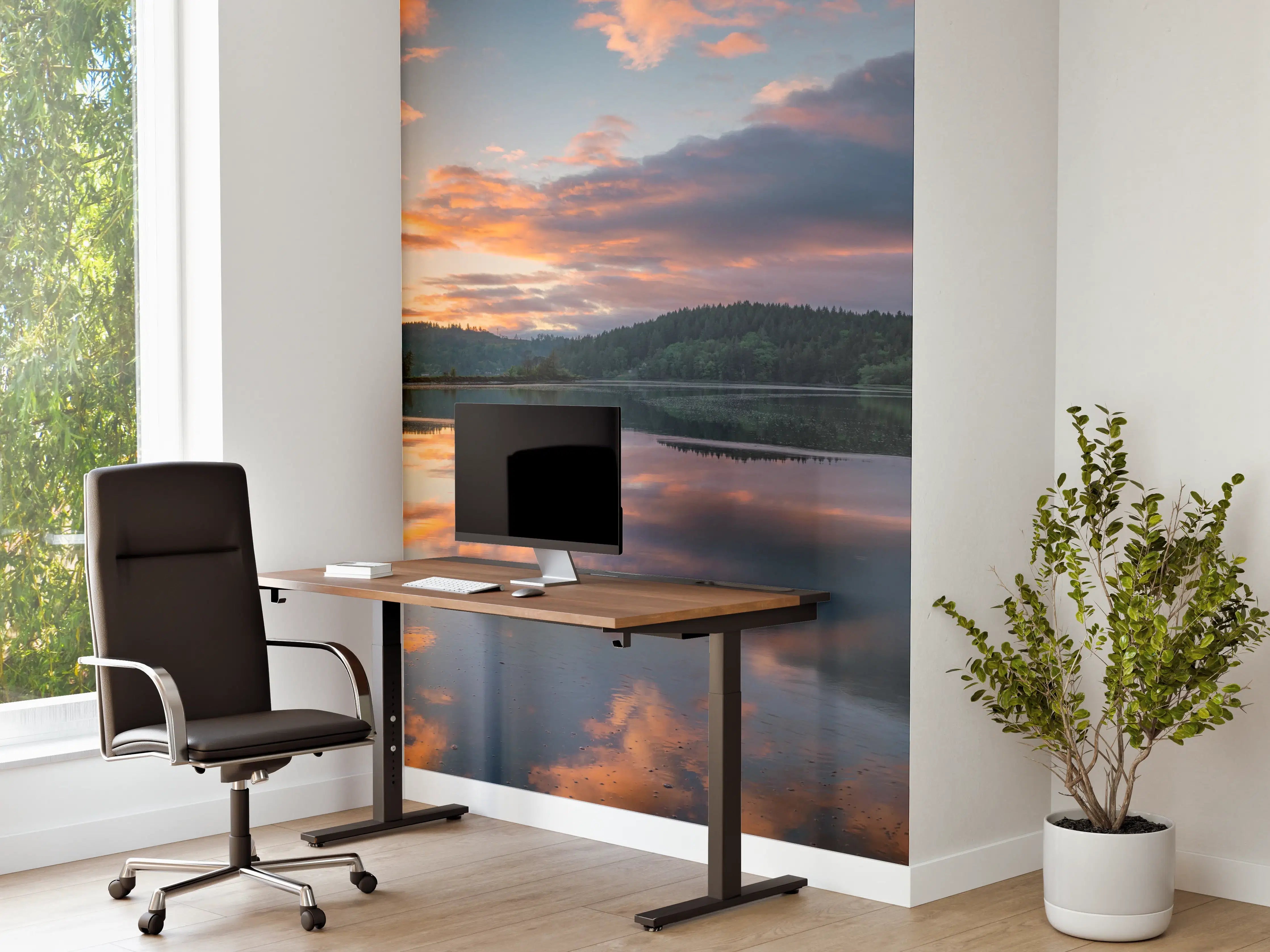 Büro Wandgestaltung - Spiegelnder See im Sonnenuntergang