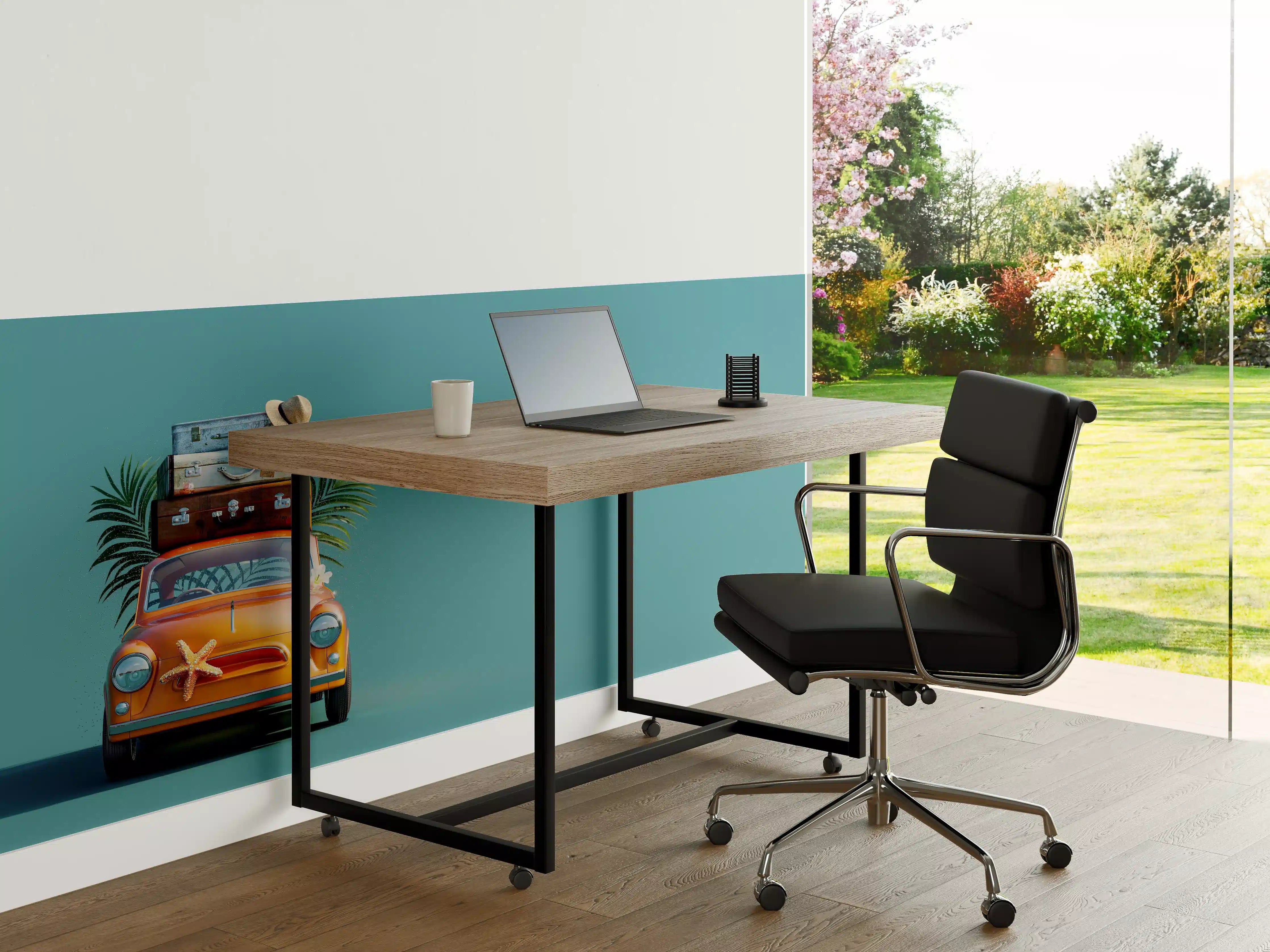 Büro Wandgestaltung - Spielzeugauto mit Reisegepäck - blauer Hintergrund