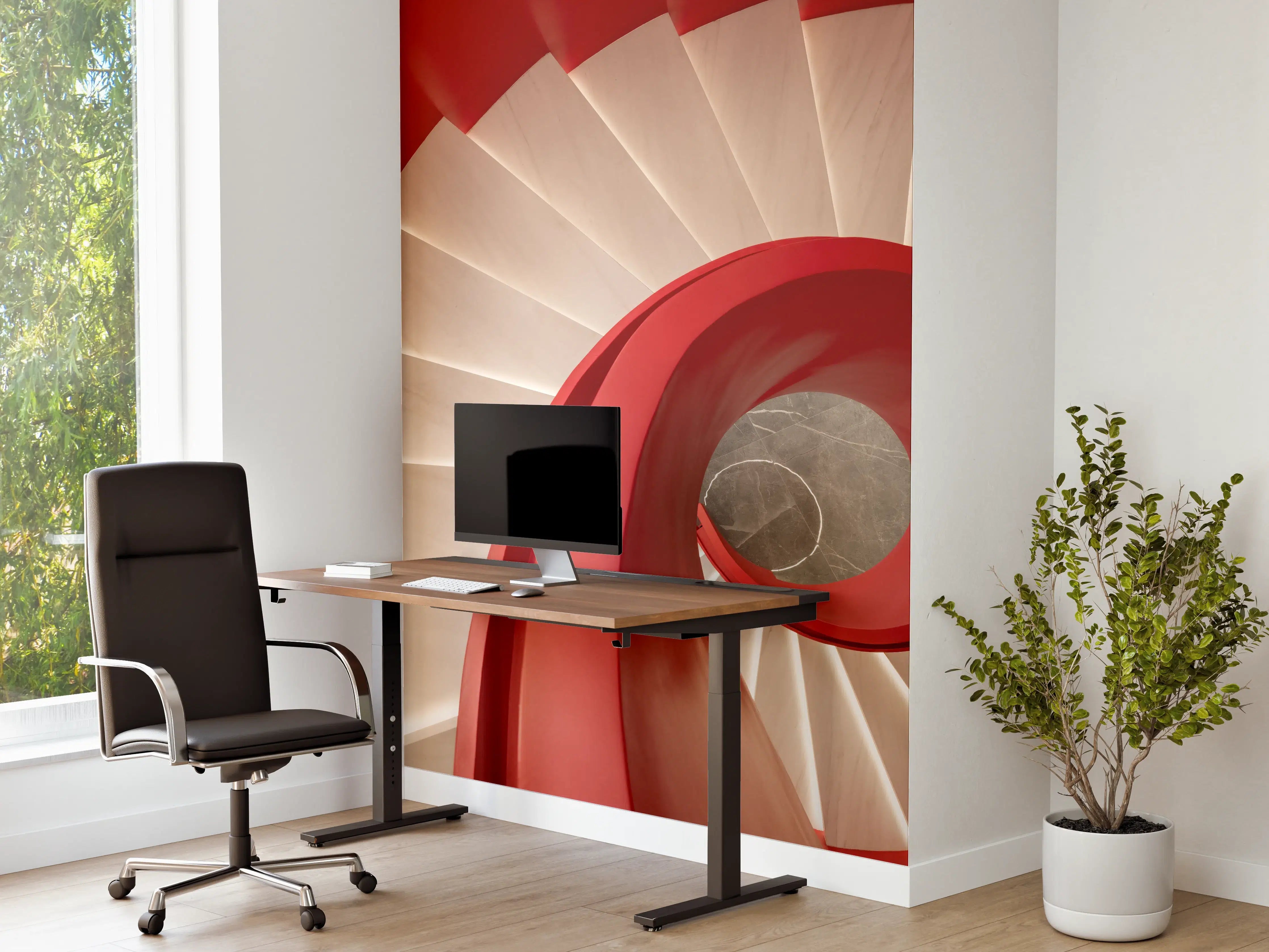 Büro Wandgestaltung - Spirale Treppe - Rötlich