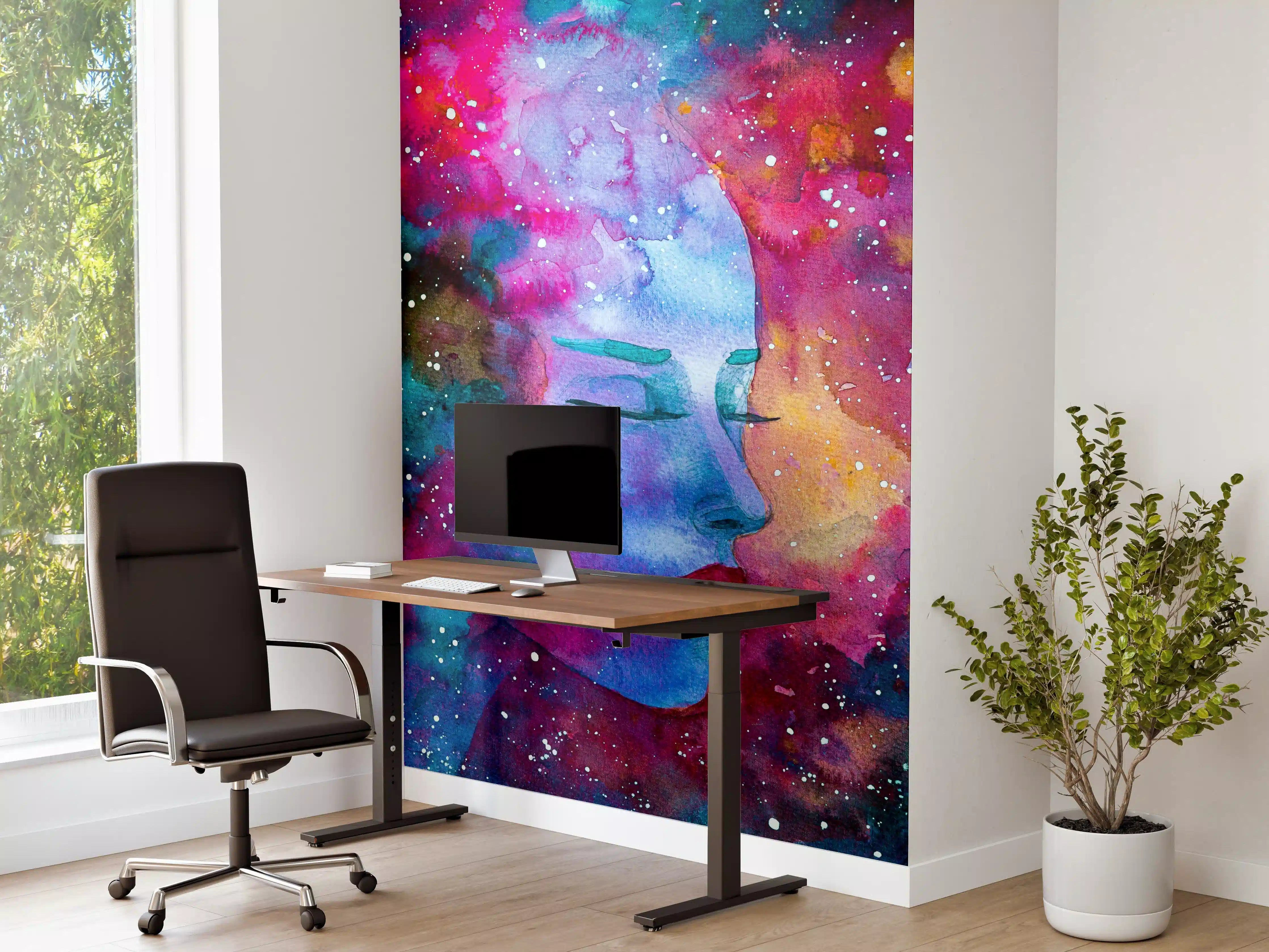 Büro Wandgestaltung - Spirituelle Frau Weltraumnebel