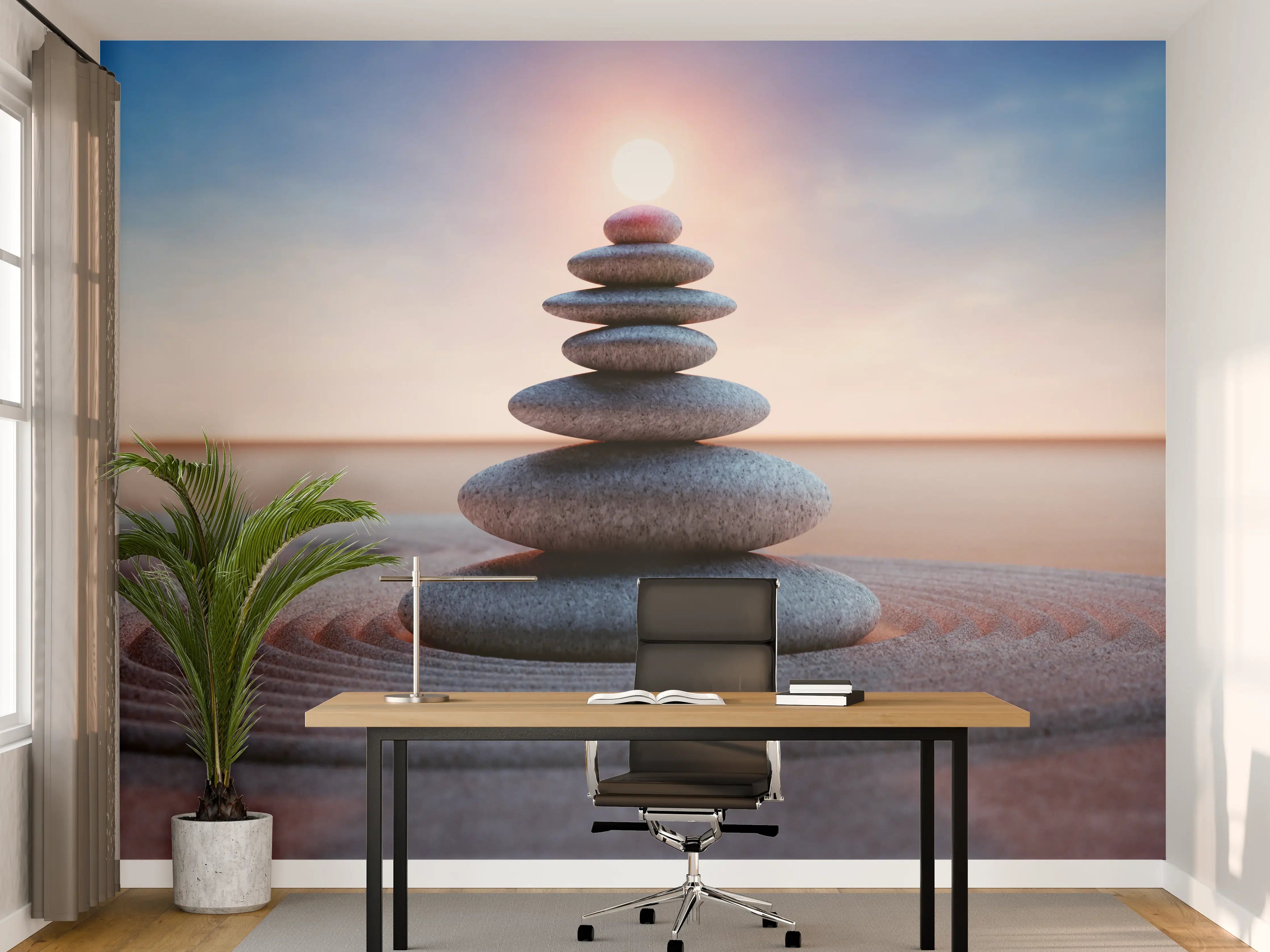 Büro Wandgestaltung - Spiritueller Steinturm mit Sonne