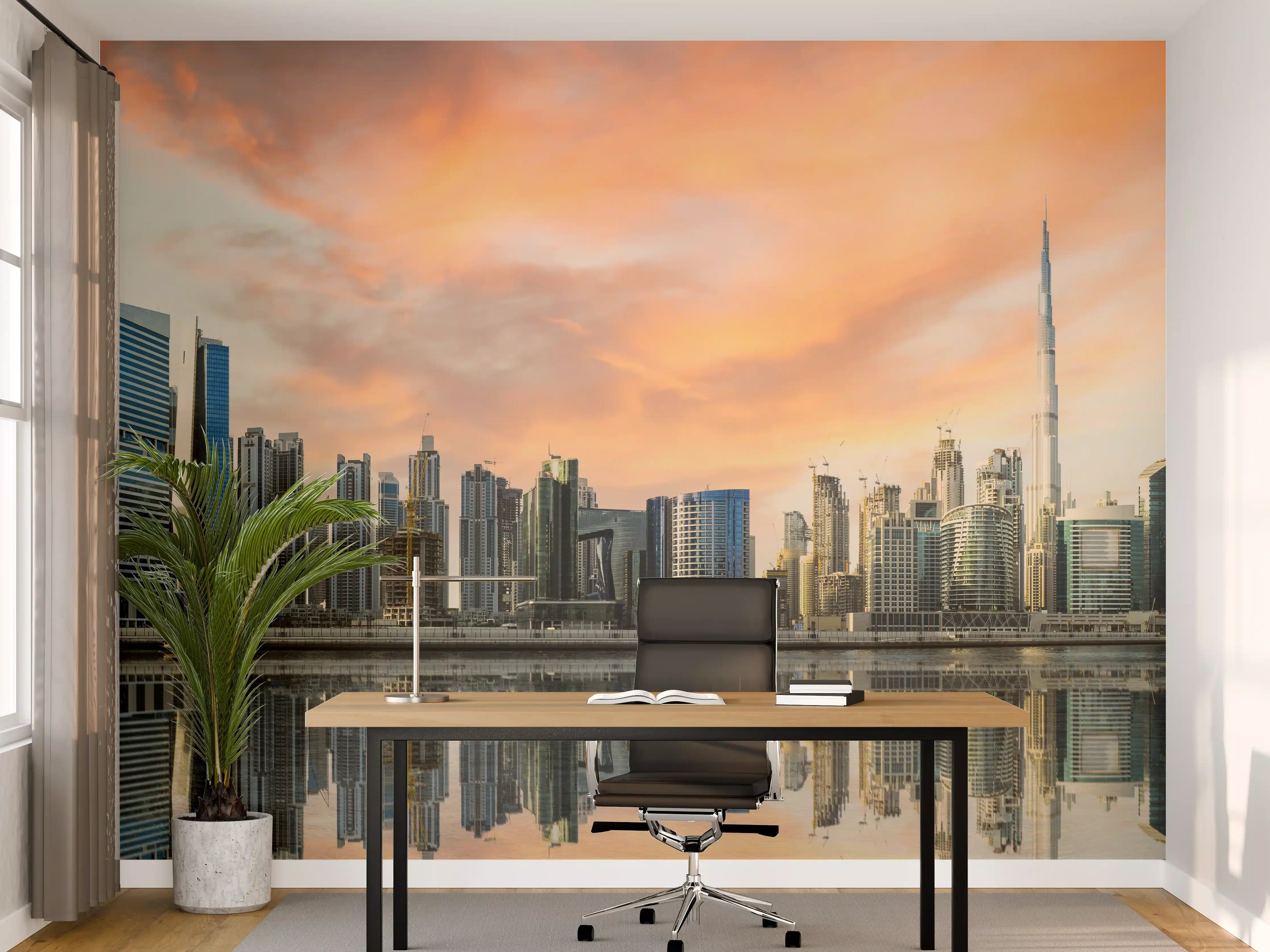 Büro Wandgestaltung - Stadt-Skyline im Abendrot