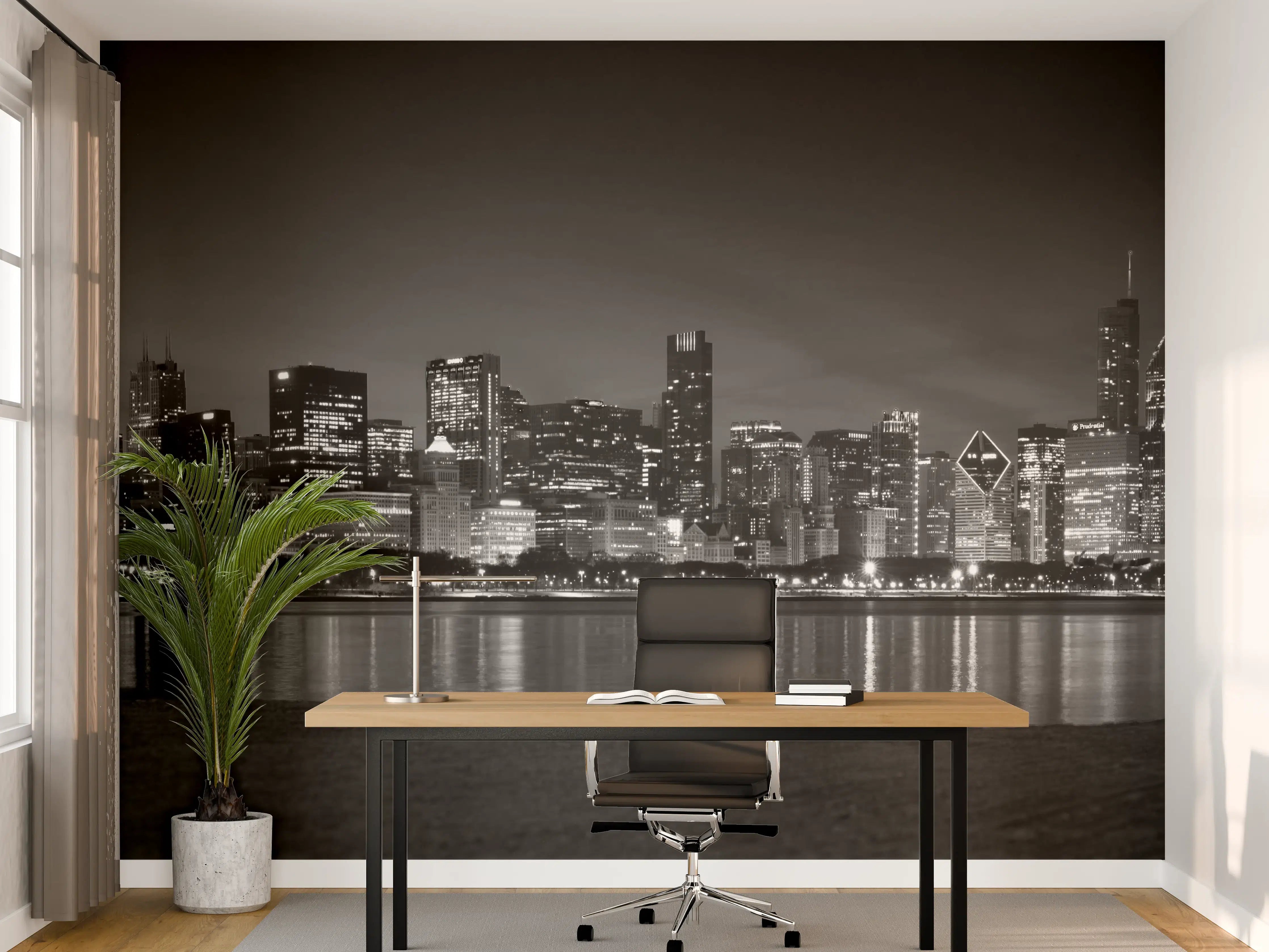 Büro Wandgestaltung - Städtische Skyline bei Nacht