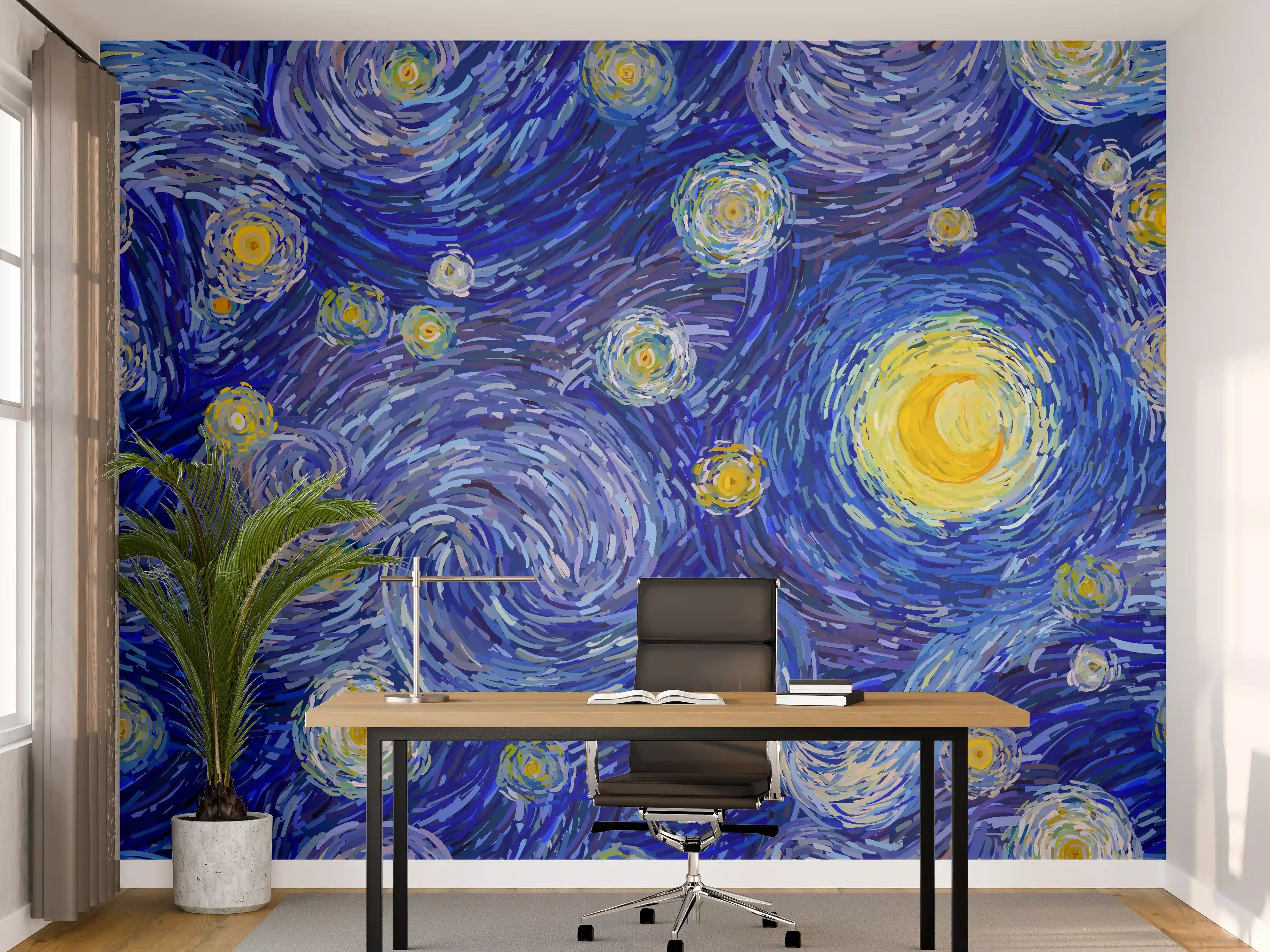 Büro Wandgestaltung - Starry Night Van Gogh Blau Gelb