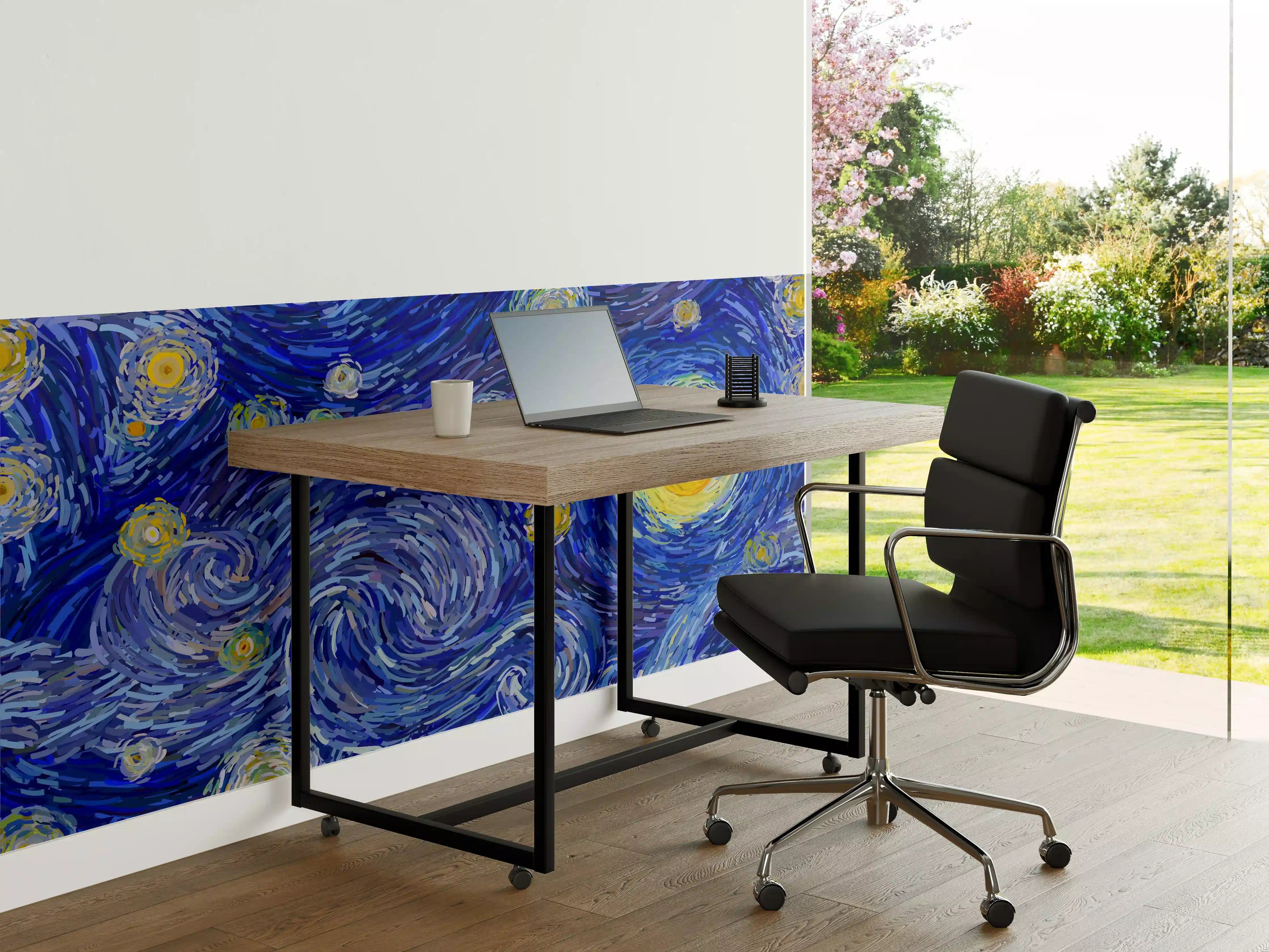 Büro Wandgestaltung - Starry Night Van Gogh Blau Gelb