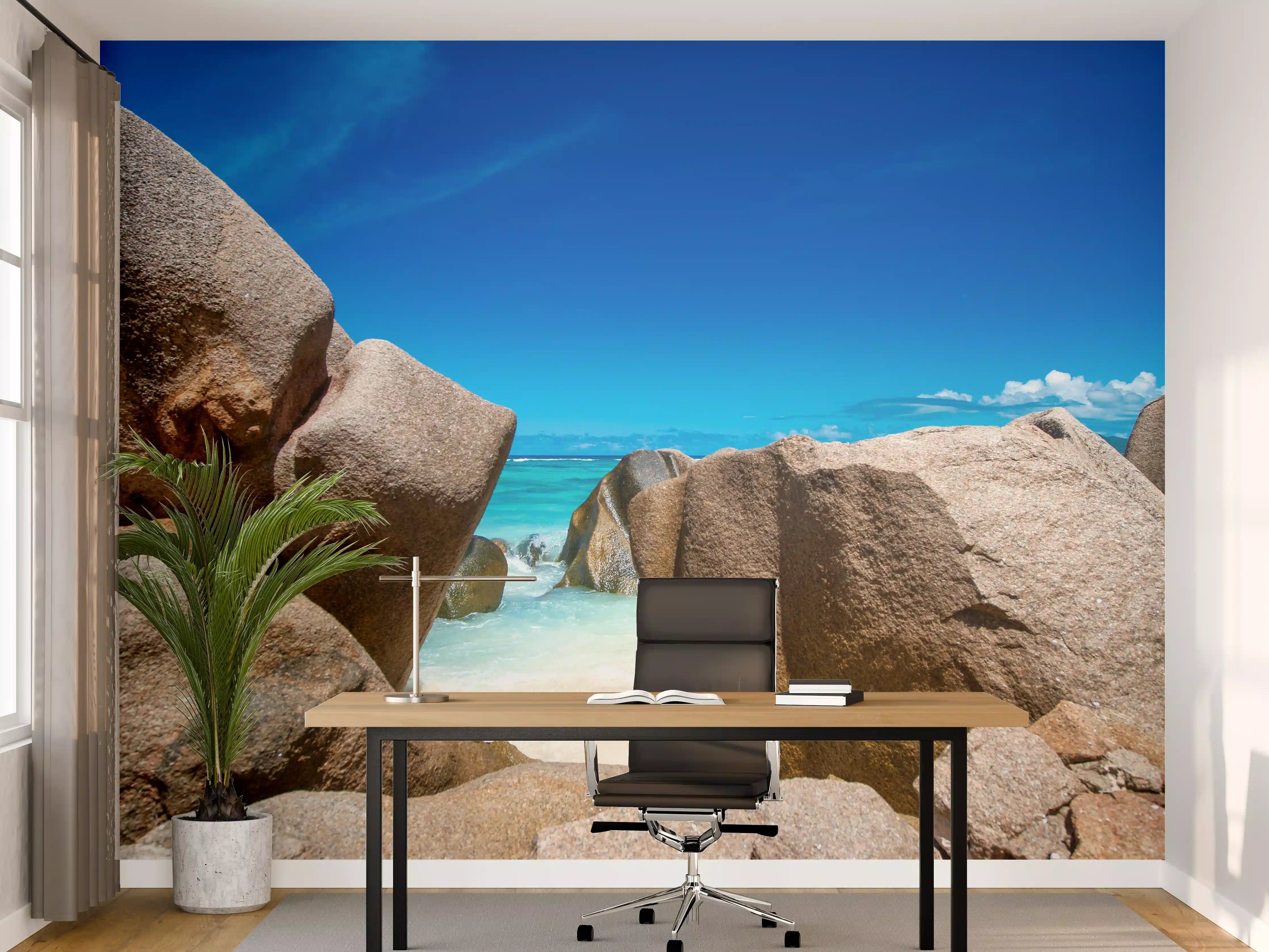 Büro Wandgestaltung - Stein-Panorama auf den Seychellen