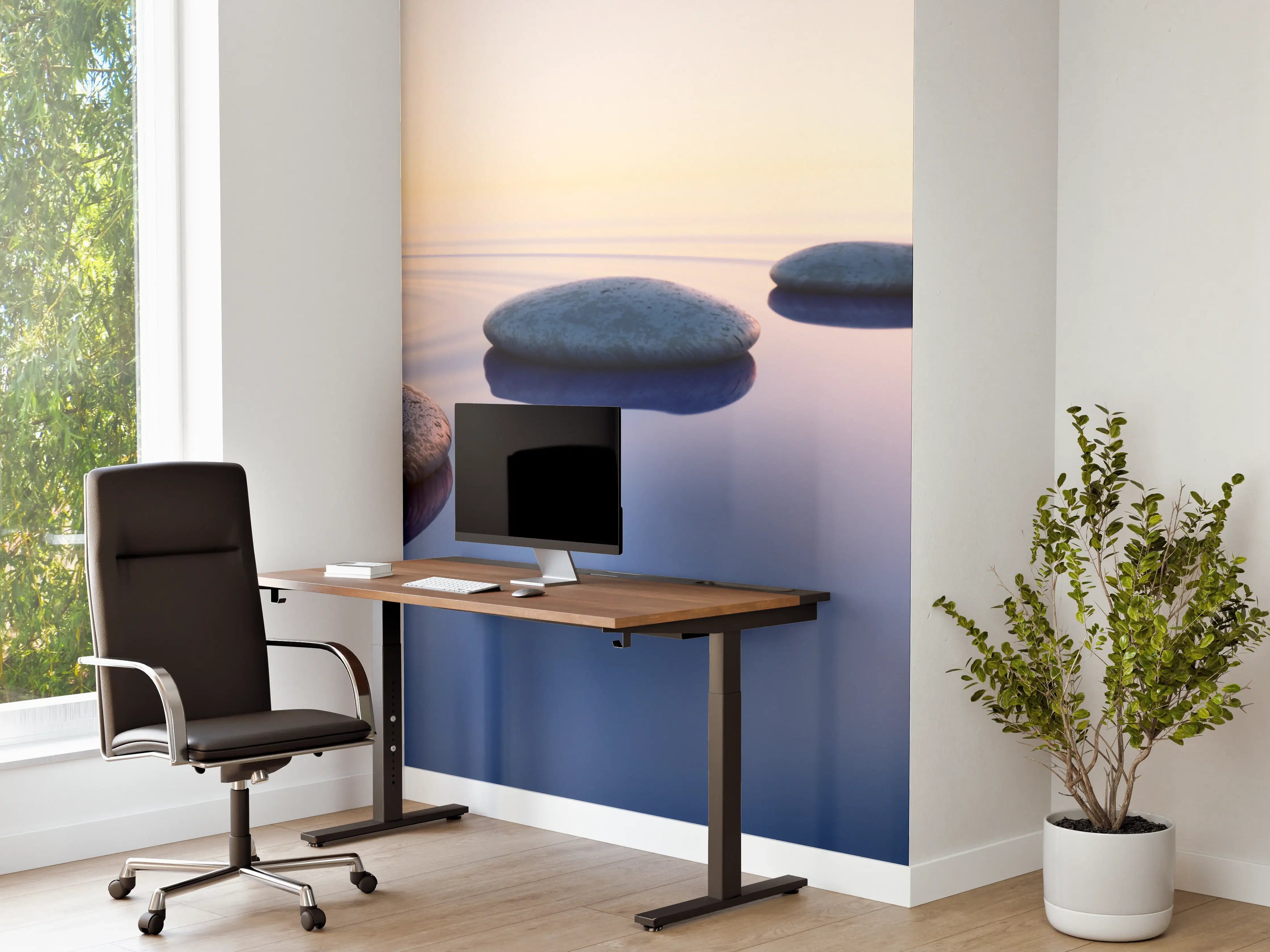Büro Wandgestaltung - Steine im See bei Sonnenaufgang