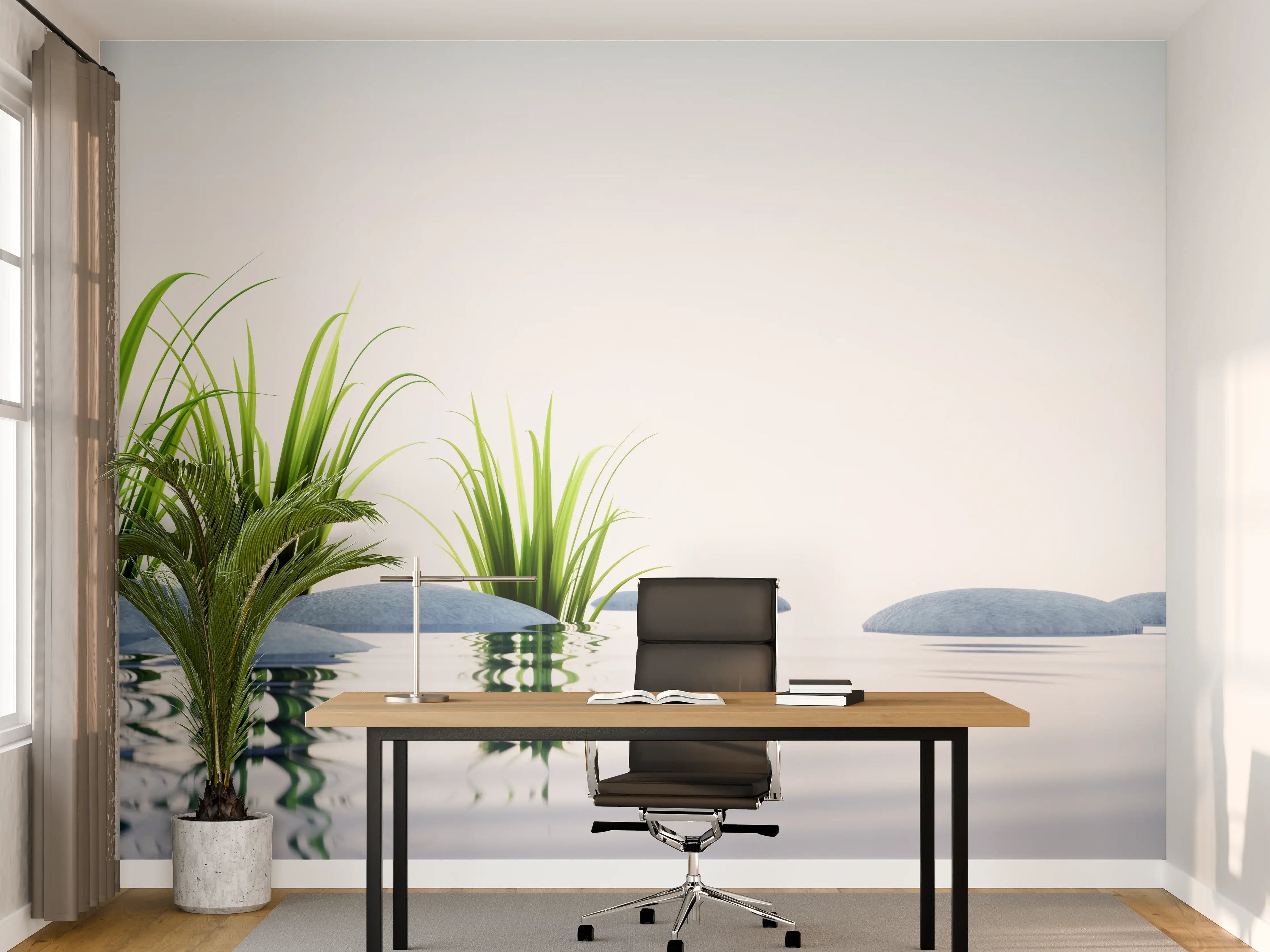 Büro Wandgestaltung - Steine und Gras im See Querformat