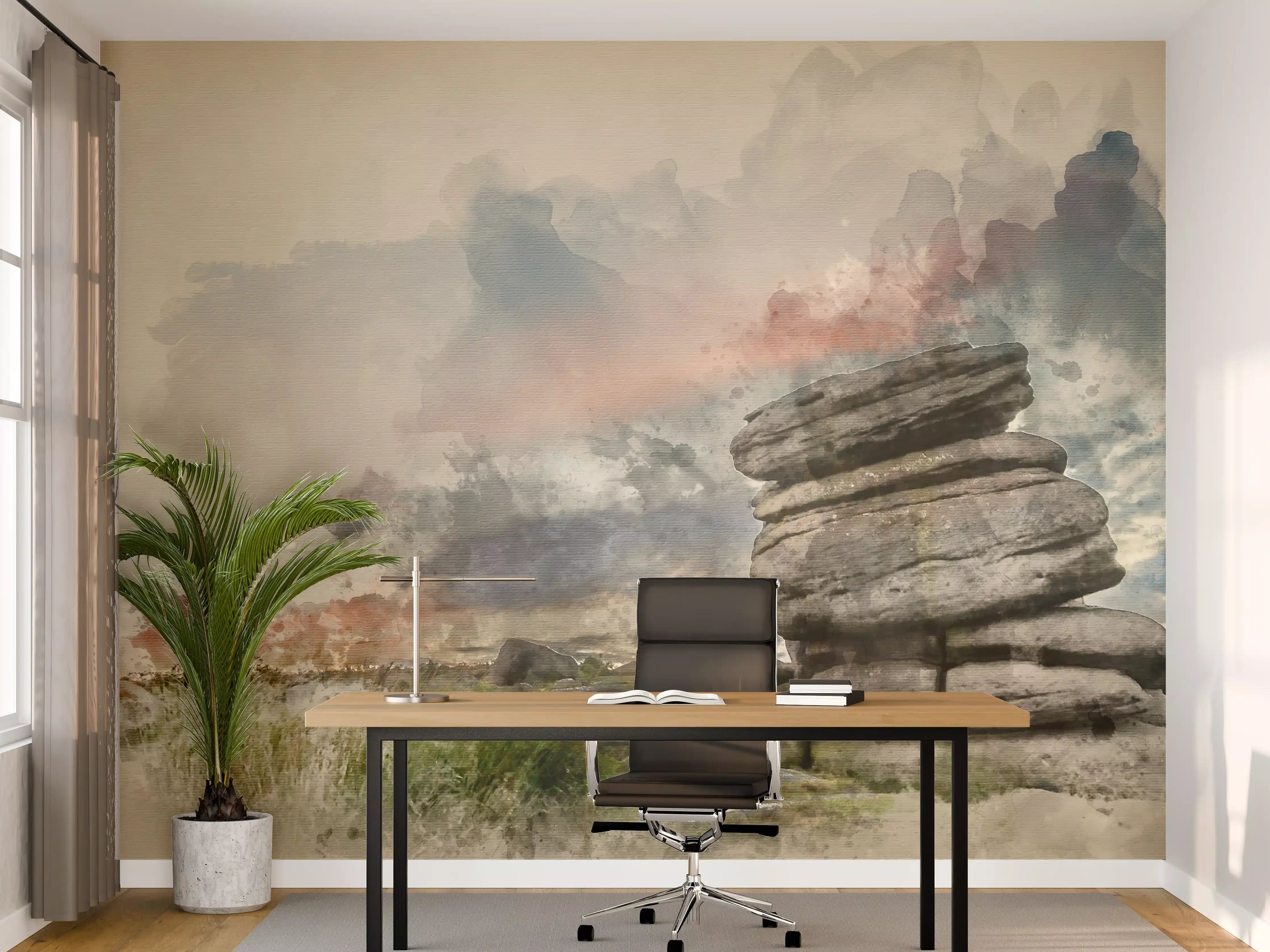 Büro Wandgestaltung - Steinige Naturformation bei Sonnenaufgang