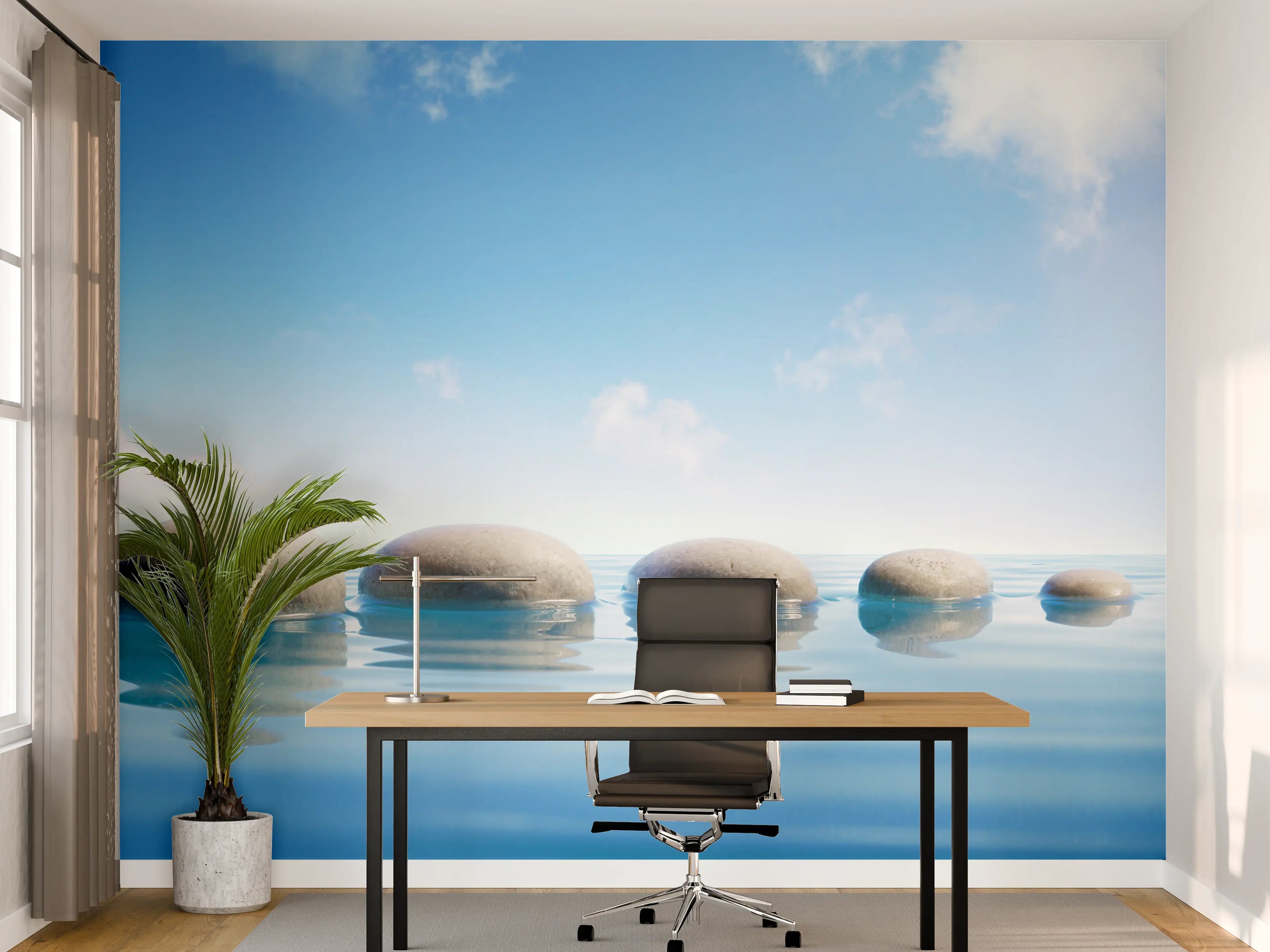 Büro Wandgestaltung - Steinreihe auf Wasser