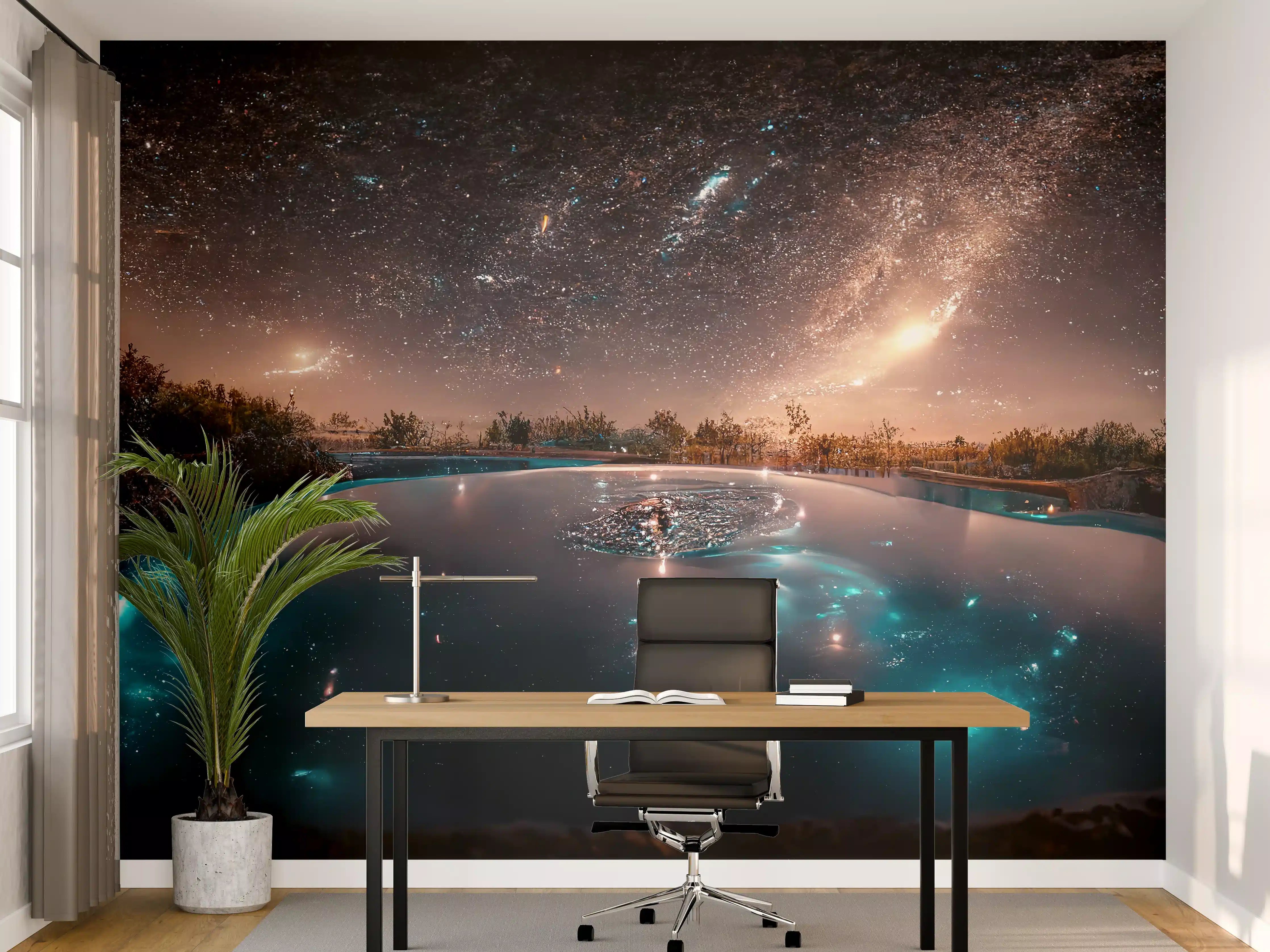 Büro Wandgestaltung - Sternennacht Spiegelung See