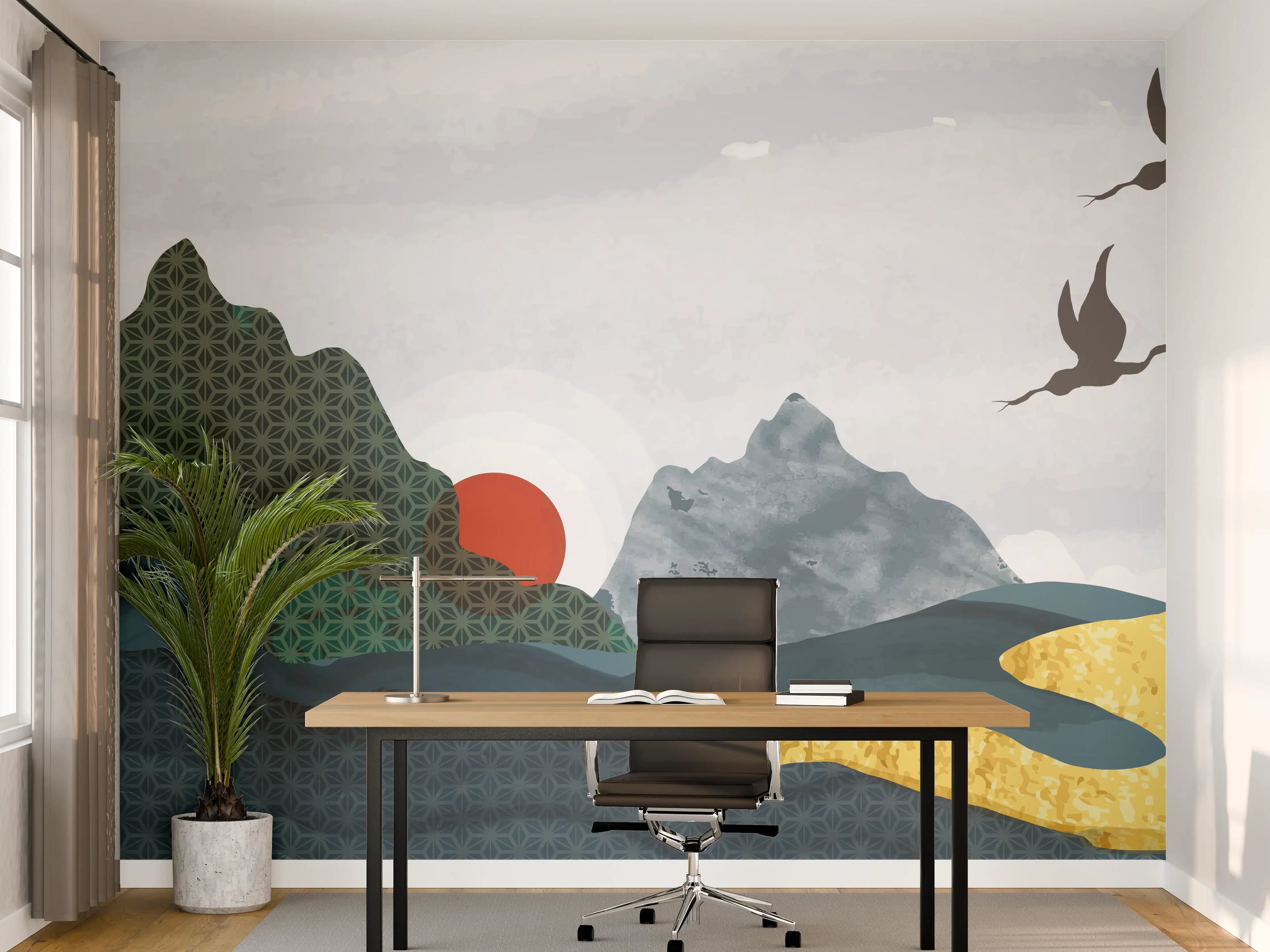 Büro Wandgestaltung - Stilvolle Berglandschaft bei Sonnenuntergang