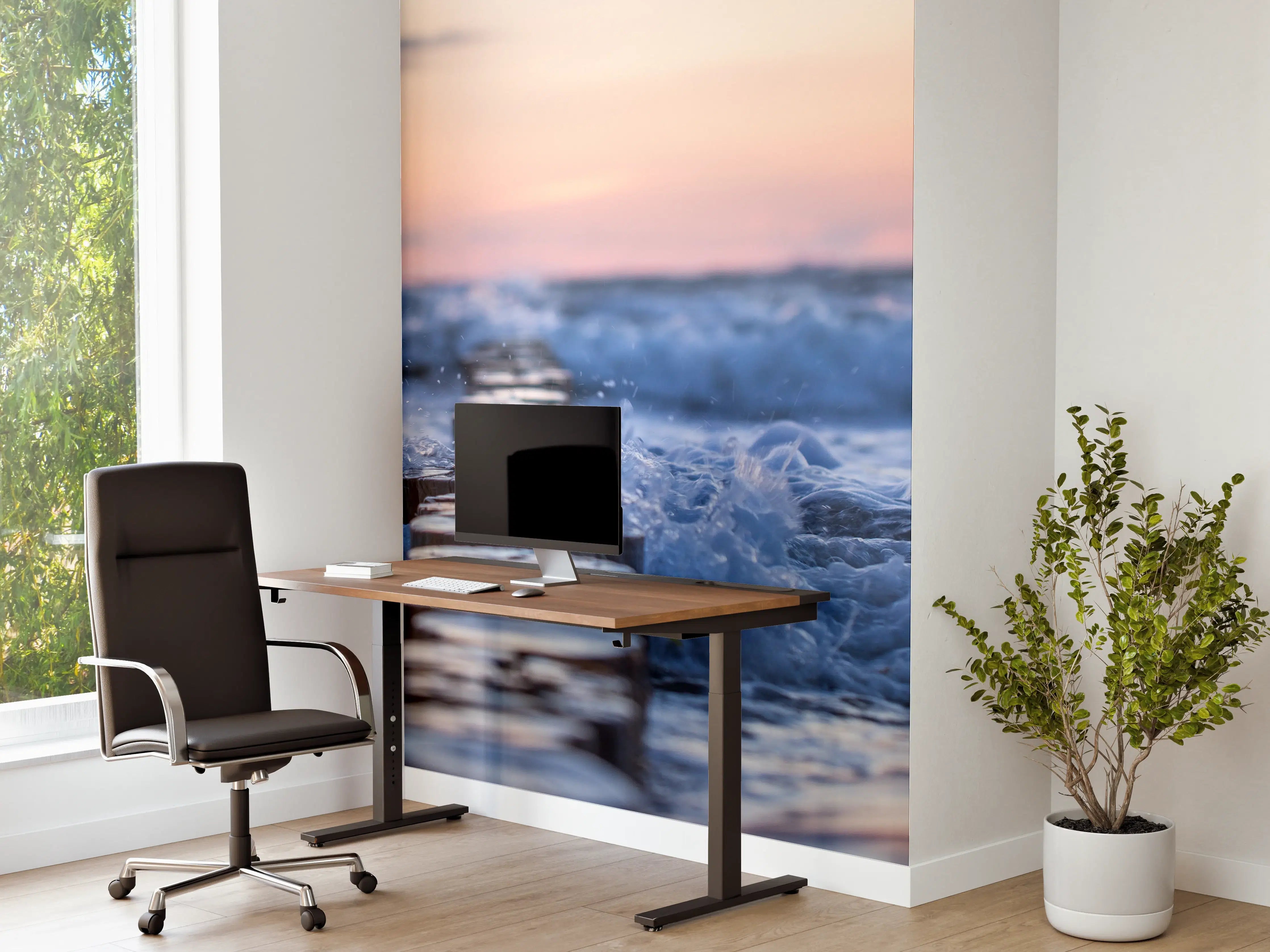 Büro Wandgestaltung - Stimmungsvoller Sonnenuntergang über graublauem Meer